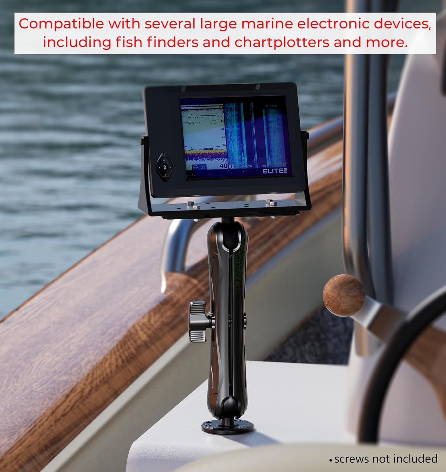 VAZESWIN Aluminum Alloy Fish Finder Mount with C Size 1.5" Ball Rectangular Plate & Round Base, 9.1" Long Arm Marine Electronic Mount Compatible with Garmin, Lowrance, Humminbird, Raymarine and More