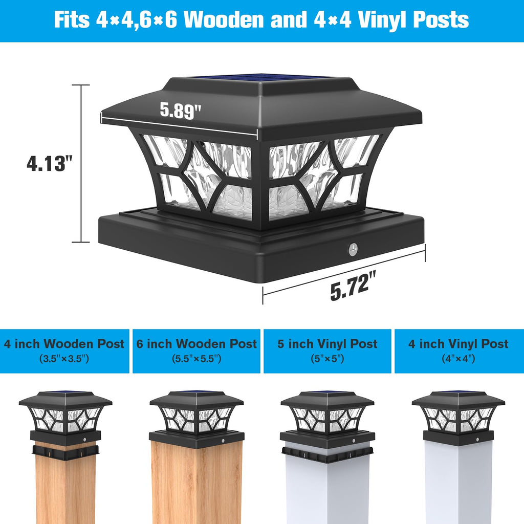 VOLISUN Solar Post Cap Lights Outdoor, Solar Powered Fence Cap Lights for 4x4 Vinyl/Wood, Black Waterproof Solar Deck Post Light 4Pack Cool/Warm for Garden Patio Porch