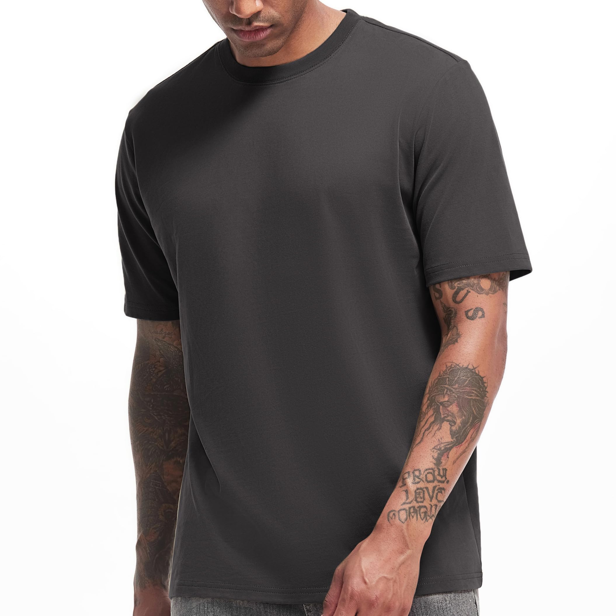 VEIISAR Men's Heavy Weight Crew Neck T-Shirt Mens Premium Cotton Tee - Pre Shrunk S-3XL