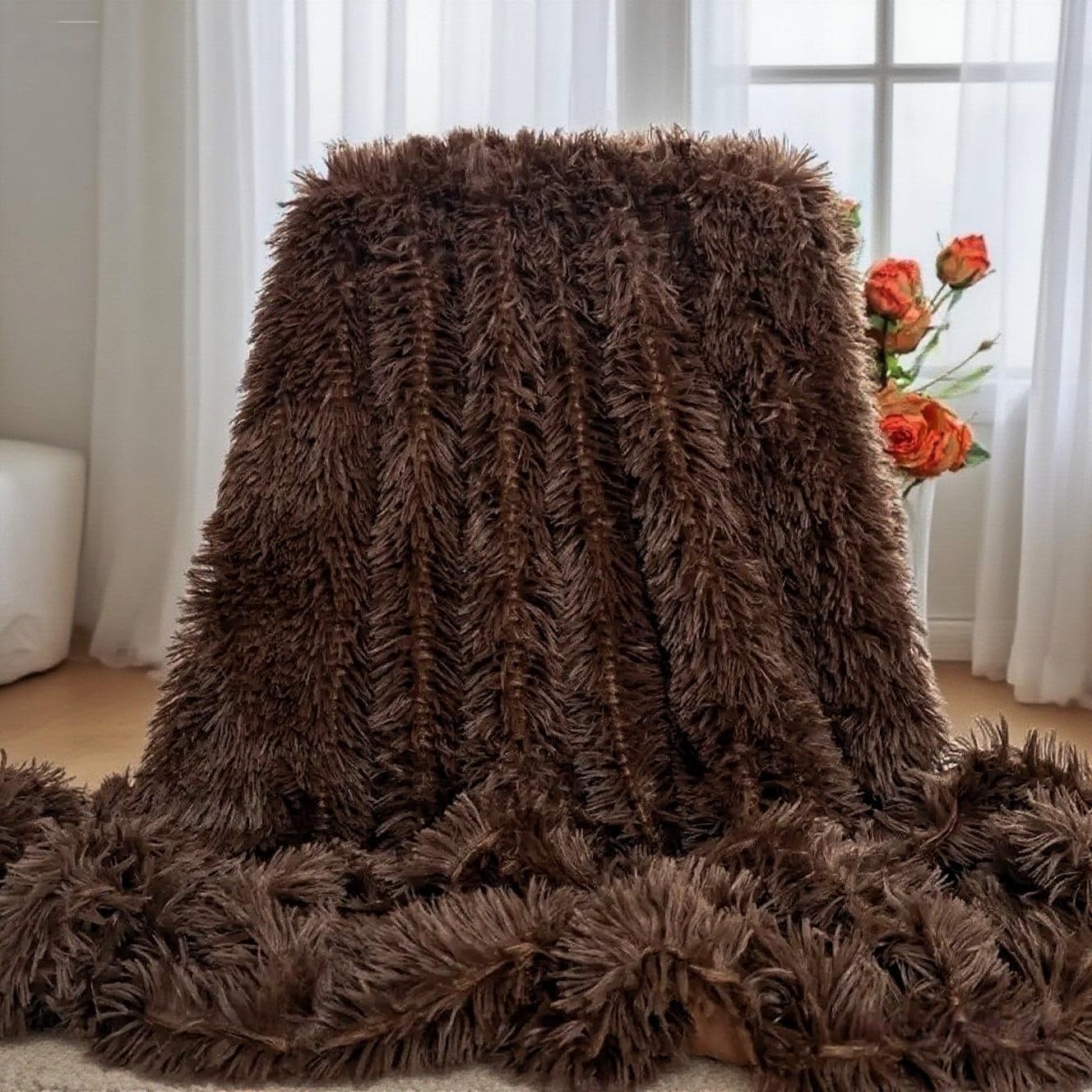 Plush Super Soft Blanket Bedding Sofa Cover Furry Fuzzy Fur Warm Throw Qulit Cozy Couch Blanket for Winter (51"x63", Black)