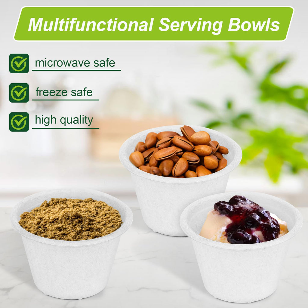4 oz Small Paper Bowls, 100 Pack Compostable Bagasse Fiber Bowls, Microwavable for Condiments, Sauce, Ice Cream