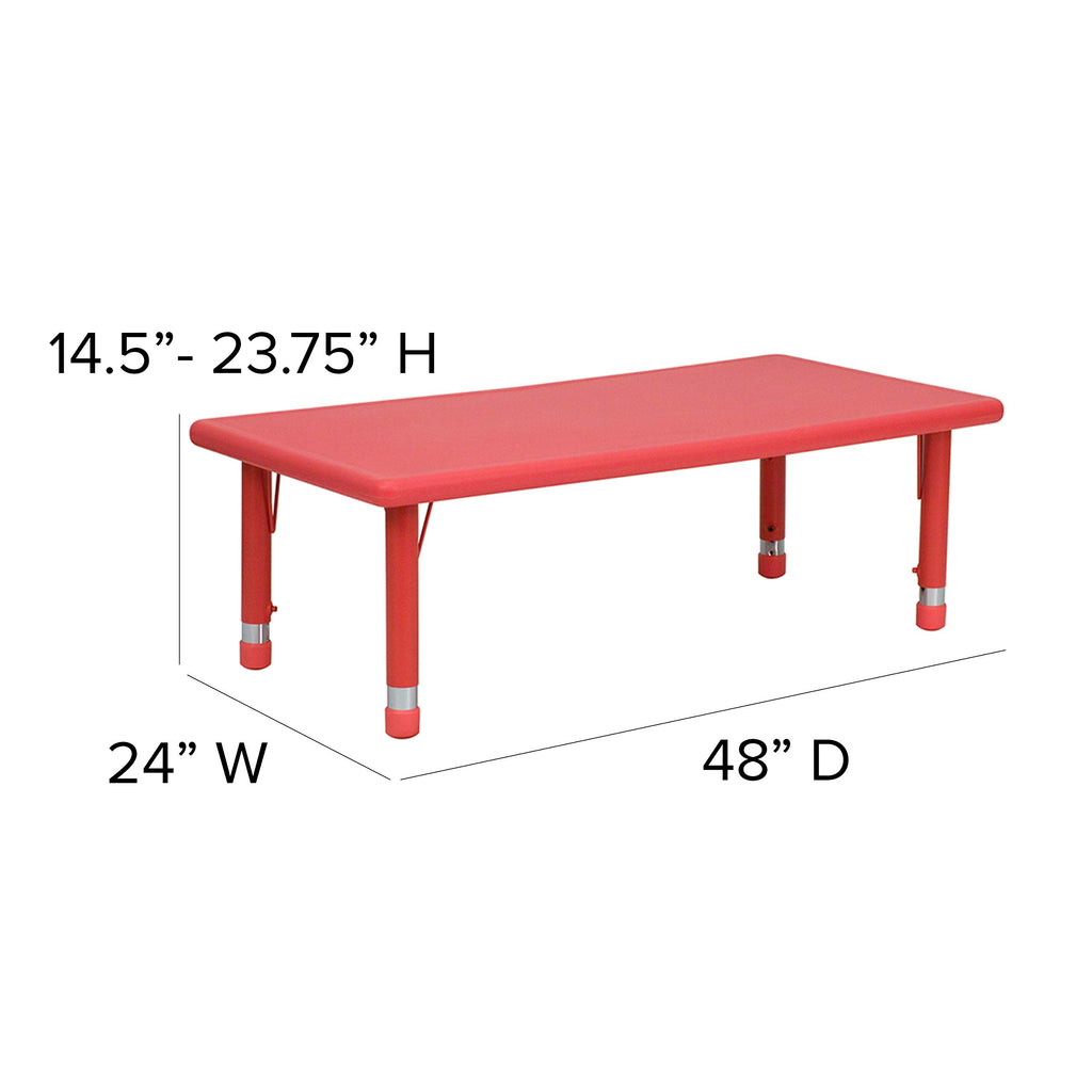 Flash Furniture Emmy 24''W x 48''L Rectangular Green Plastic Height Adjustable Activity Table Set with 6 Chairs