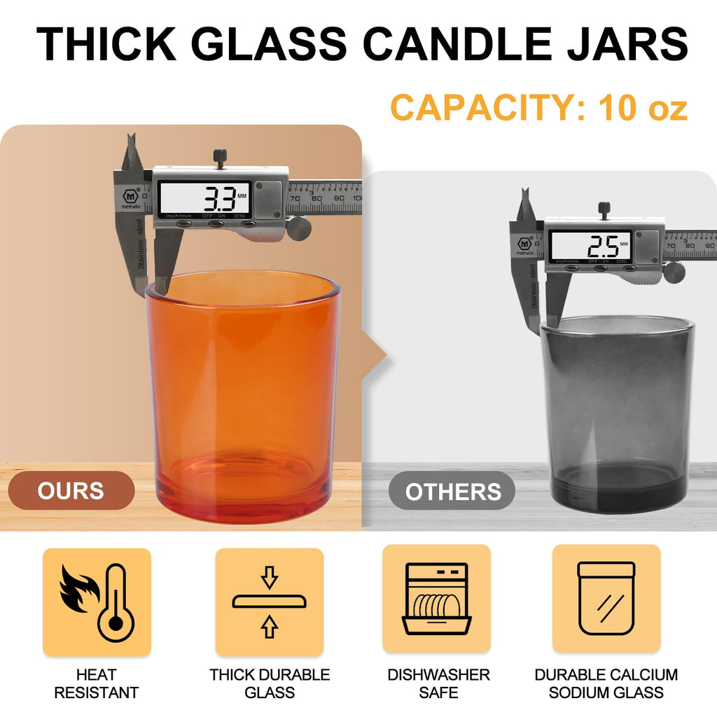 SHOWIN 10 OZ Thick Candle Jars for Making Candles 15 Pcs, Empty Jars with Wood Lids for Candle Making, Sample Container, Inner Black