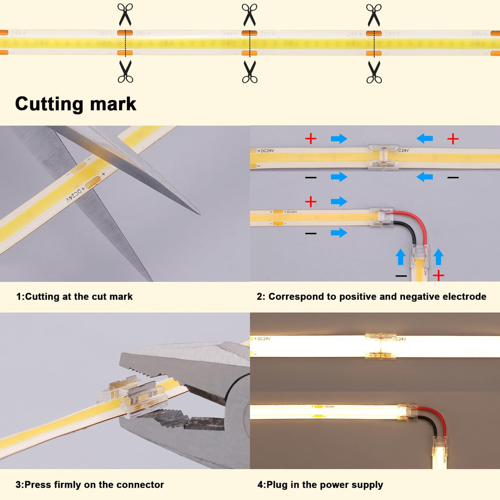 BENLUN 24V COB LED Strip Light 65.6ft (2 Rolls of 32.8ft) Kit, 3000K Warm White Cuttable 11W/M 312LEDs/M CRI 93 LED Tape Lights with Power Supply for Bedroom Kitchen Living Room Ceiling