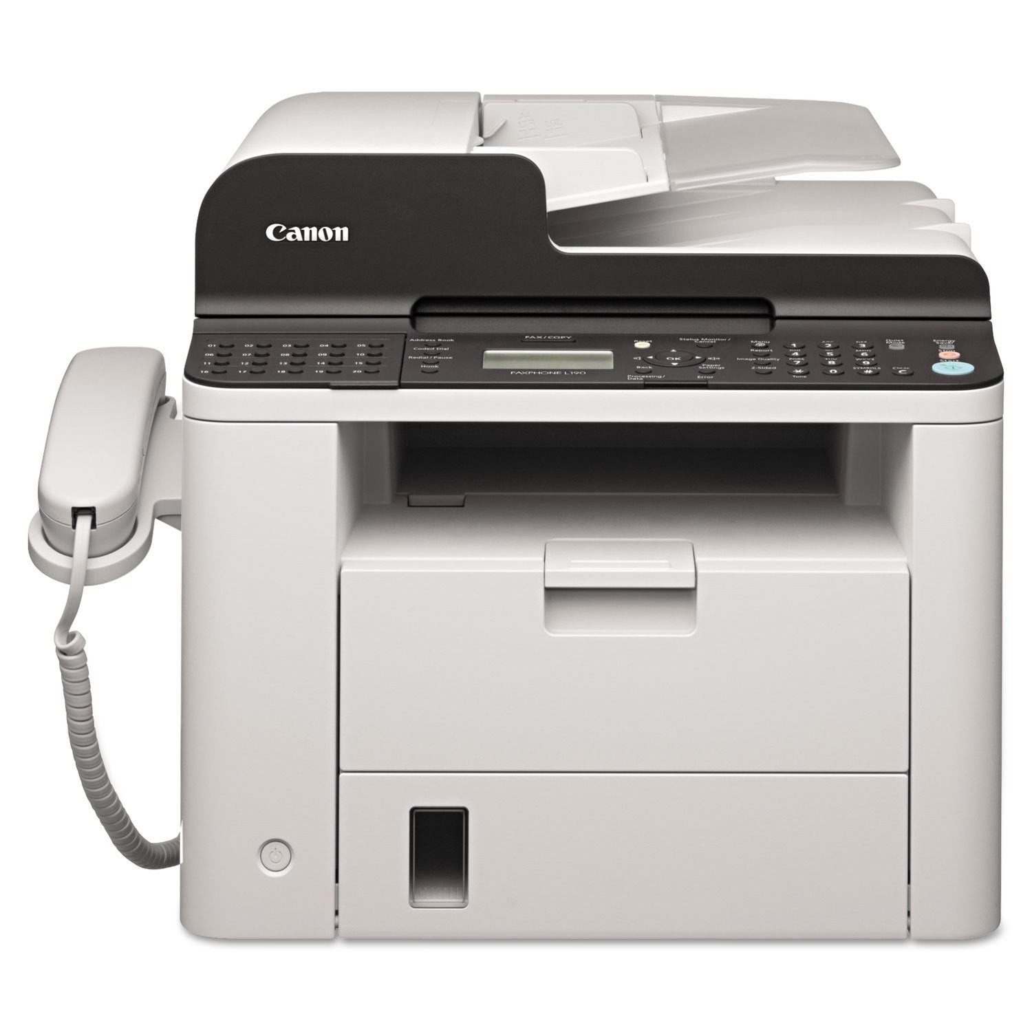 Canon FAXPHONE L100 - Monochrome Laser Fax with Copier, 30 Sheet Auto Document Feeder, 1 Year Limited Warranty, 19 PPM, White