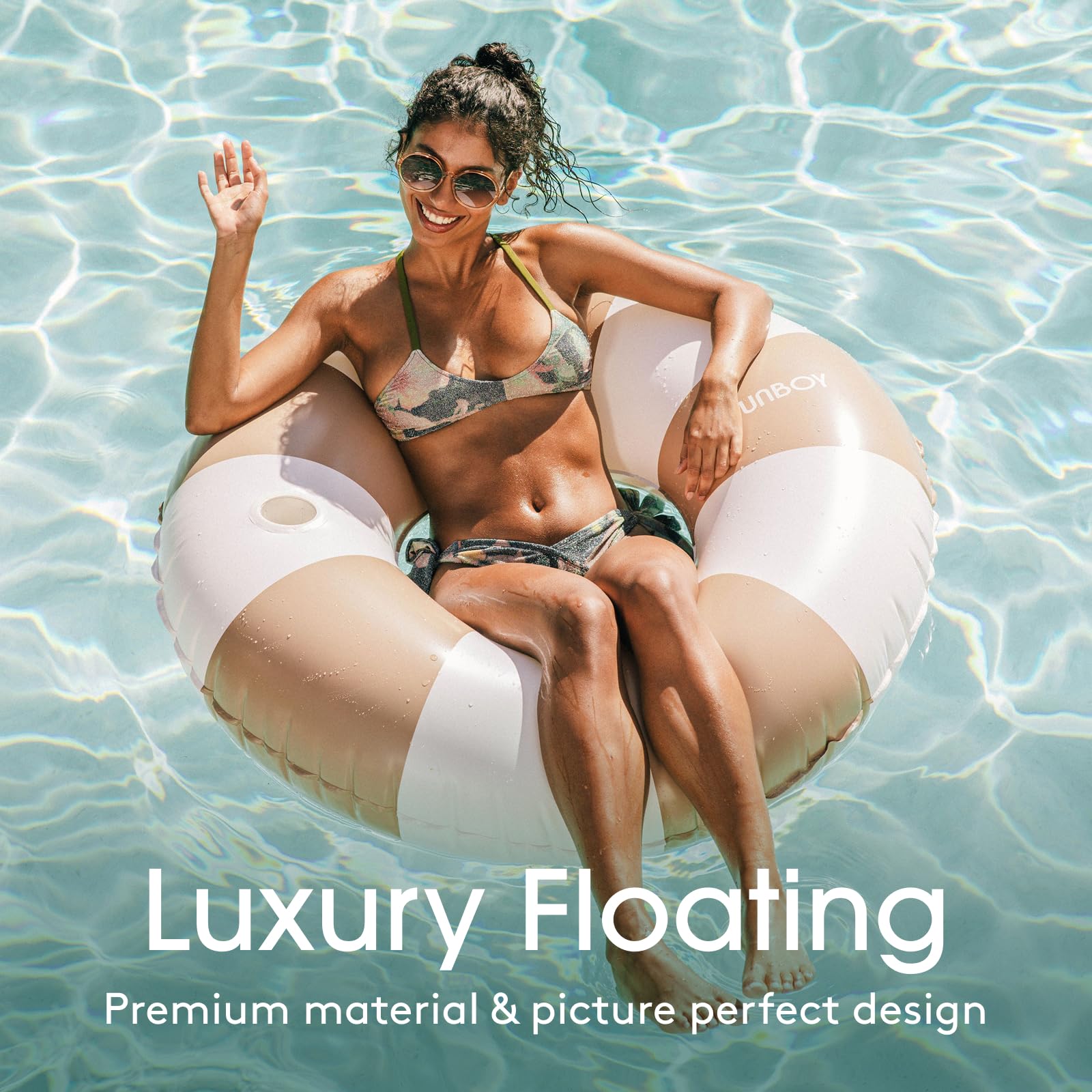 FUNBOY Giant Vintage Stripe Inflatable Tube Pool Float with Cup Holder 48" Large Pool Float for Adults Inner Tube Swimming Pool Toys Swim Rings Pool Lounger Float for Pool Party & Summer