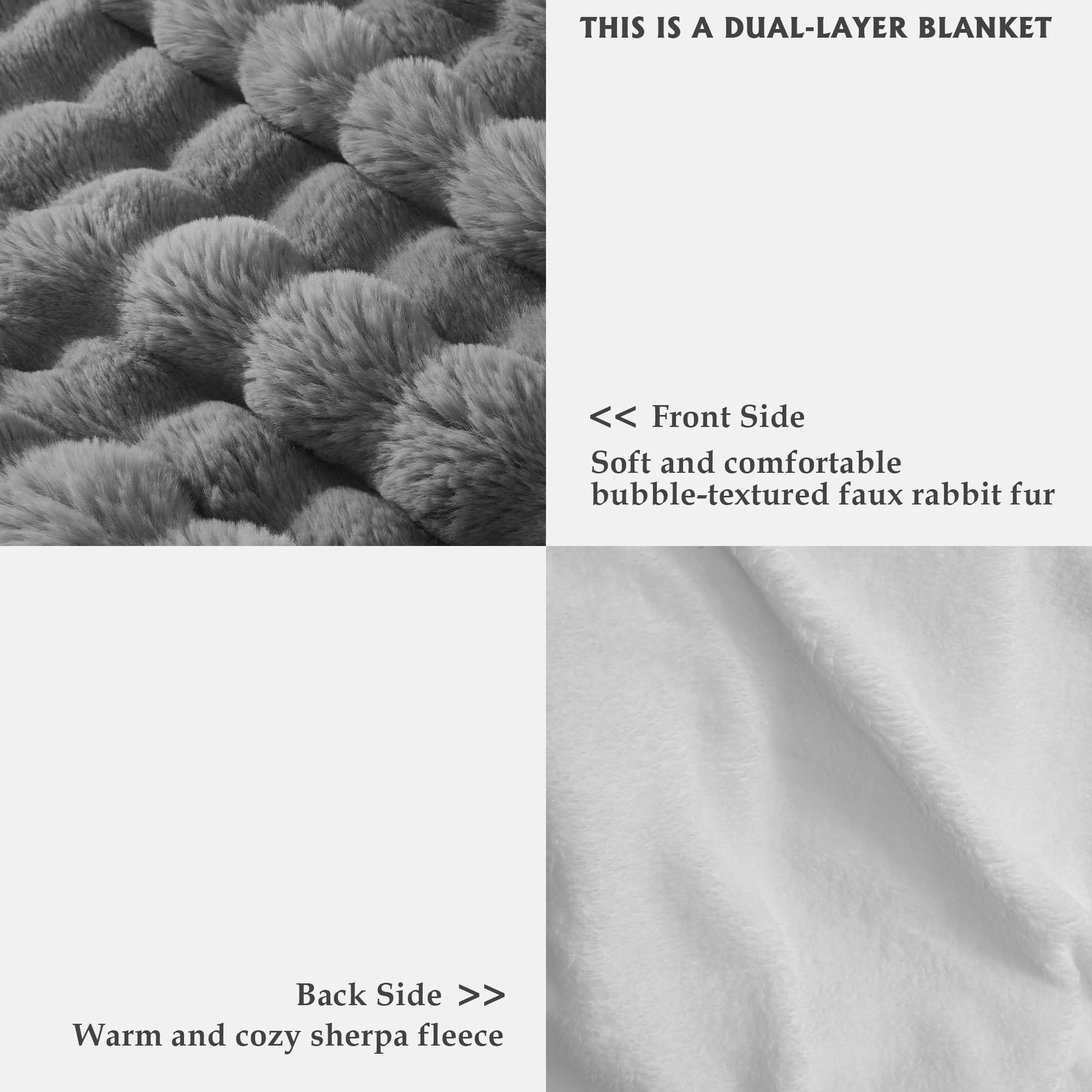 50x60 Inches Ultra-Soft Fuzzy Faux Fur Plush Throw Blanket - Thick, Warm Sherpa for Couch, Sofa, Bedroom, Camping - Decorative Blanket for Cozy Warmth, Bubble Grey