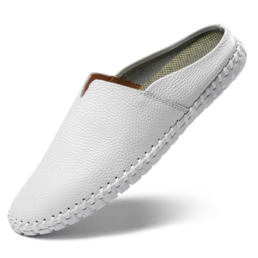 Men’s Slip-On Loafers Mules Clog Handmade Leather Slippers Hand Stitched no-Heel Casual Shoes for Men Breathable Comfortable Soft