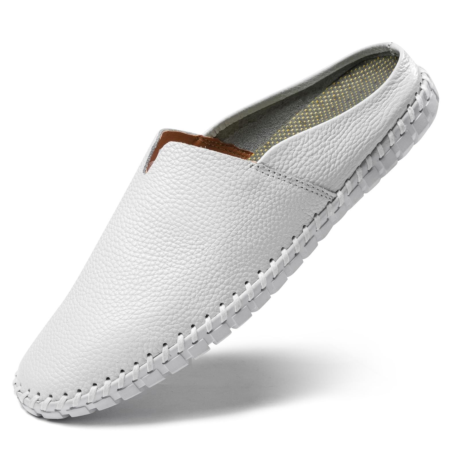 Men’s Slip-On Loafers Mules Clog Handmade Leather Slippers Hand Stitched no-Heel Casual Shoes for Men Breathable Comfortable Soft