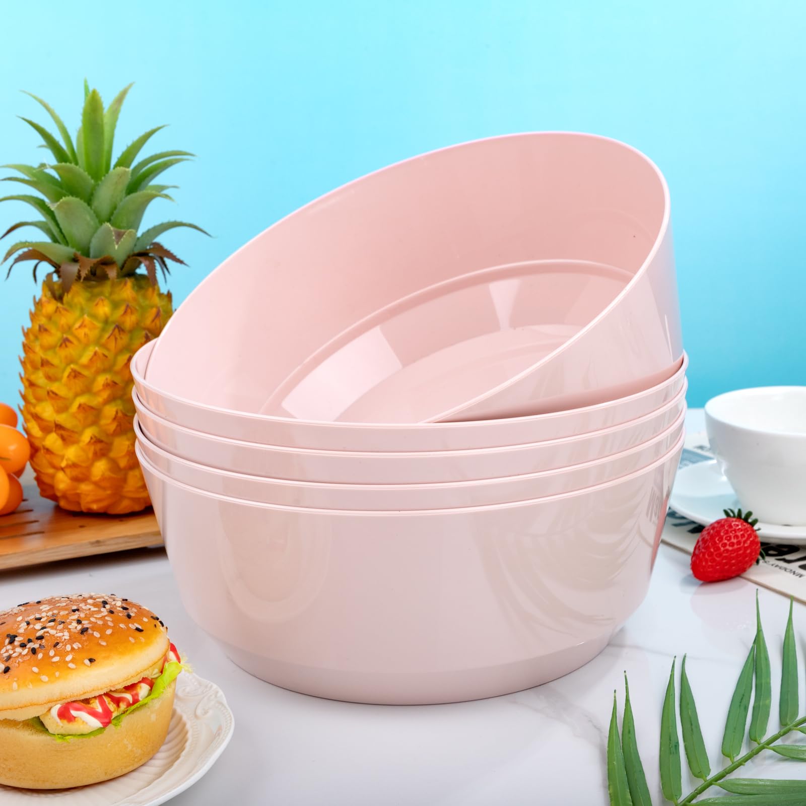 Hioasis 8 Pack Plastic Serving Bowls 128oz Black Plastic Bowls Heavy Duty Disposable Serving Bowls for Party Snack & Salad & Candy & Bar Buffet & Wedding
