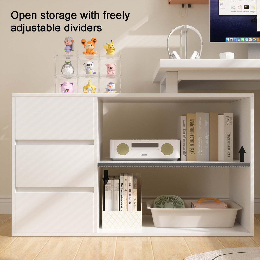 Bobve L Shaped Computer Desk, 47 Inch Home Office Desk with File Drawers & Storage Shelves, Small Corner Computer Desk for Small Space (Black + White)