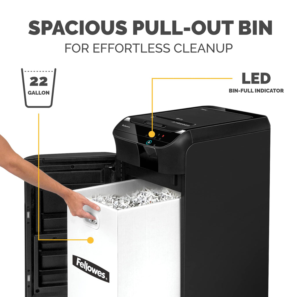 Fellowes AutoMax Micro-Cut 100M Commercial Office Auto Feed 2-in-1 Paper Shredder with 100-Sheet Capacity, Black