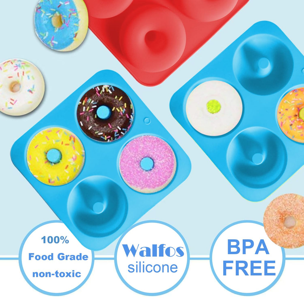 Walfos Donut Pan for Baking - Non-Stick Silicone Doughnut Pan Set, Silicone Donut Mold Heat Resistant, Make Perfect Donut Cake Biscuit Bagels, BPA FREE and Dishwasher Safe, Set of 3