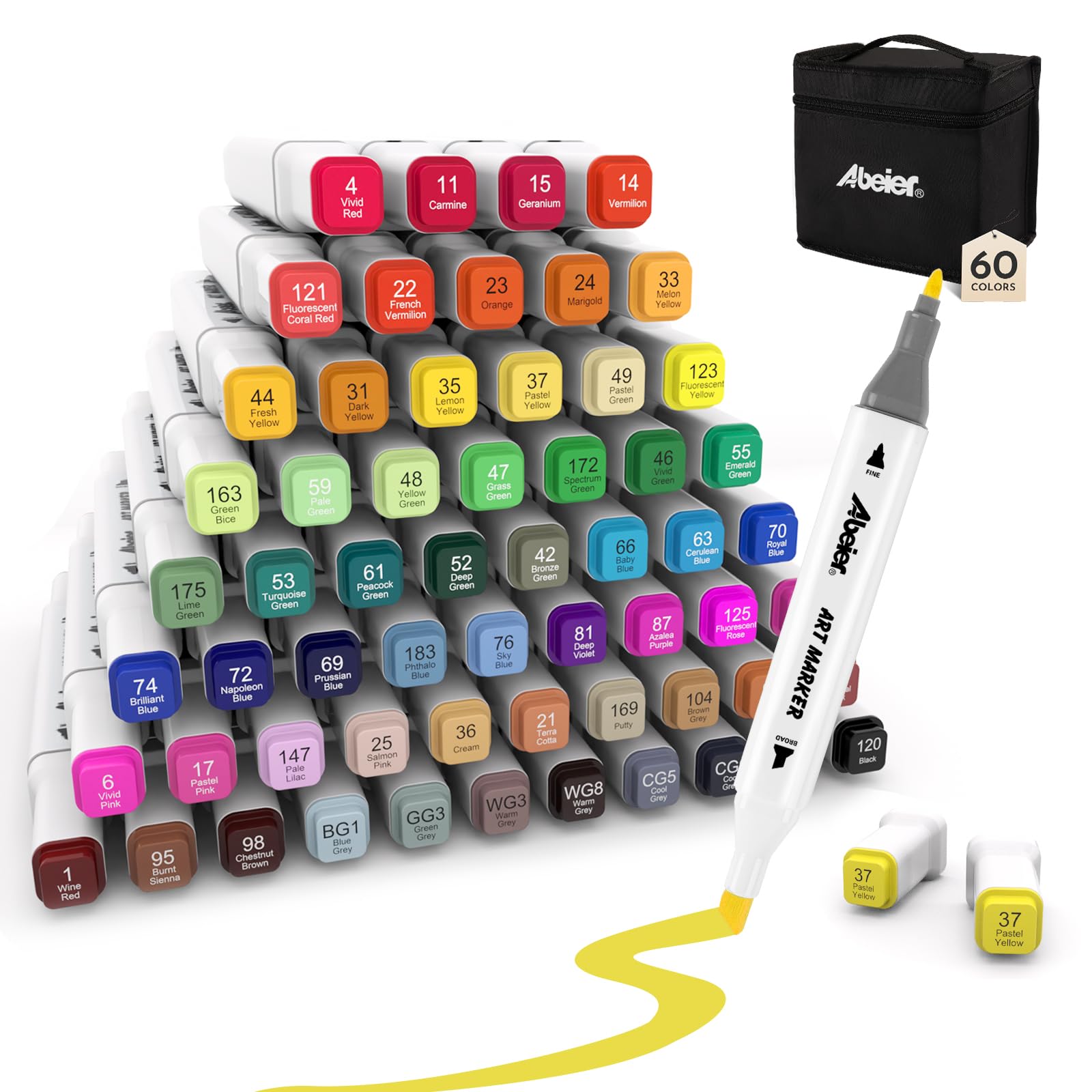 ABEIER Alcohol Markers, 100 Colors Dual Tip - Chisel& Fine, Coloring Markers Perfect for Adults, Ideal For Book Drawing Sketching Painting, Card Making