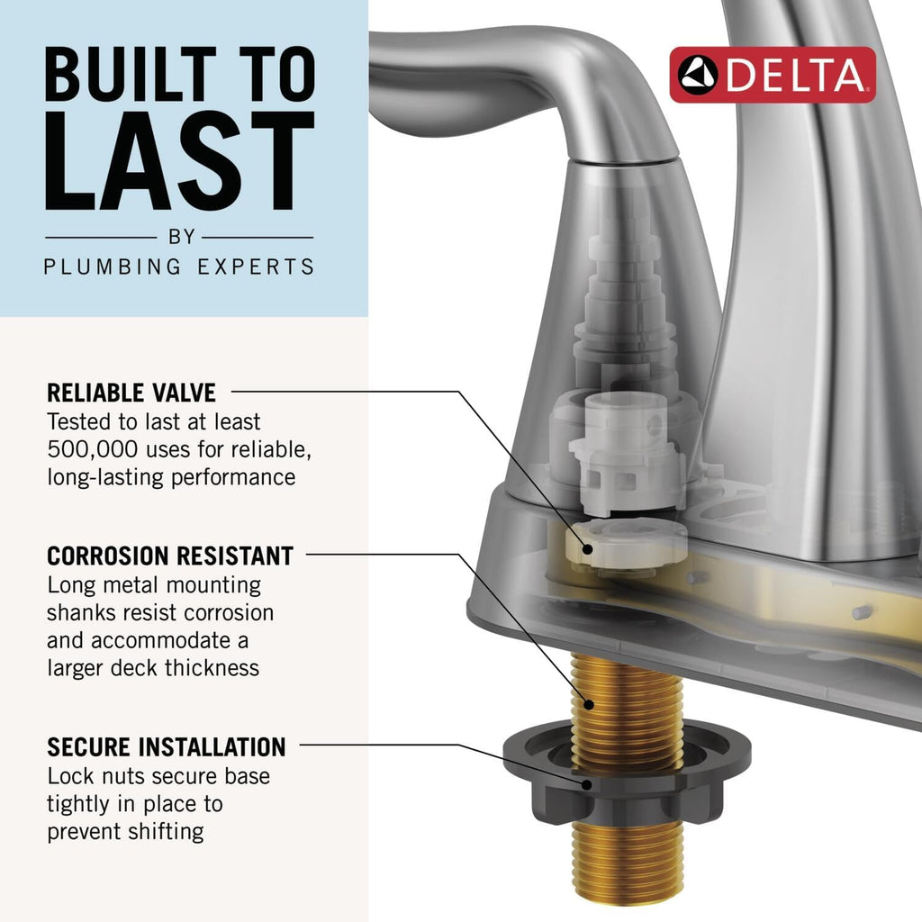 Delta Nicoli Centerset Matte Black Bathroom Faucet, 4 Inch 3 Hole Bathroom Sink Faucet for Vanity, Push-Pop Drain Assembly, Matte Black 25749LF-BL