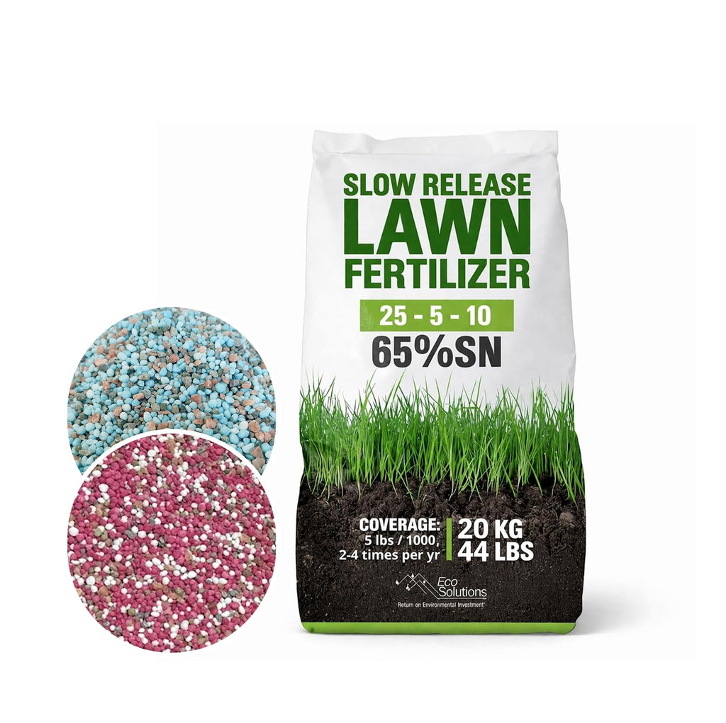 Slow Release Lawn Fertilizer 25-5-10 NPK - 65% Granular Nitrogen Formula for Deep Feeding up to 110 Days - 10kg (22lbs) Bag - Kid & Pet Safe Lawn Care for Lush Green Grass