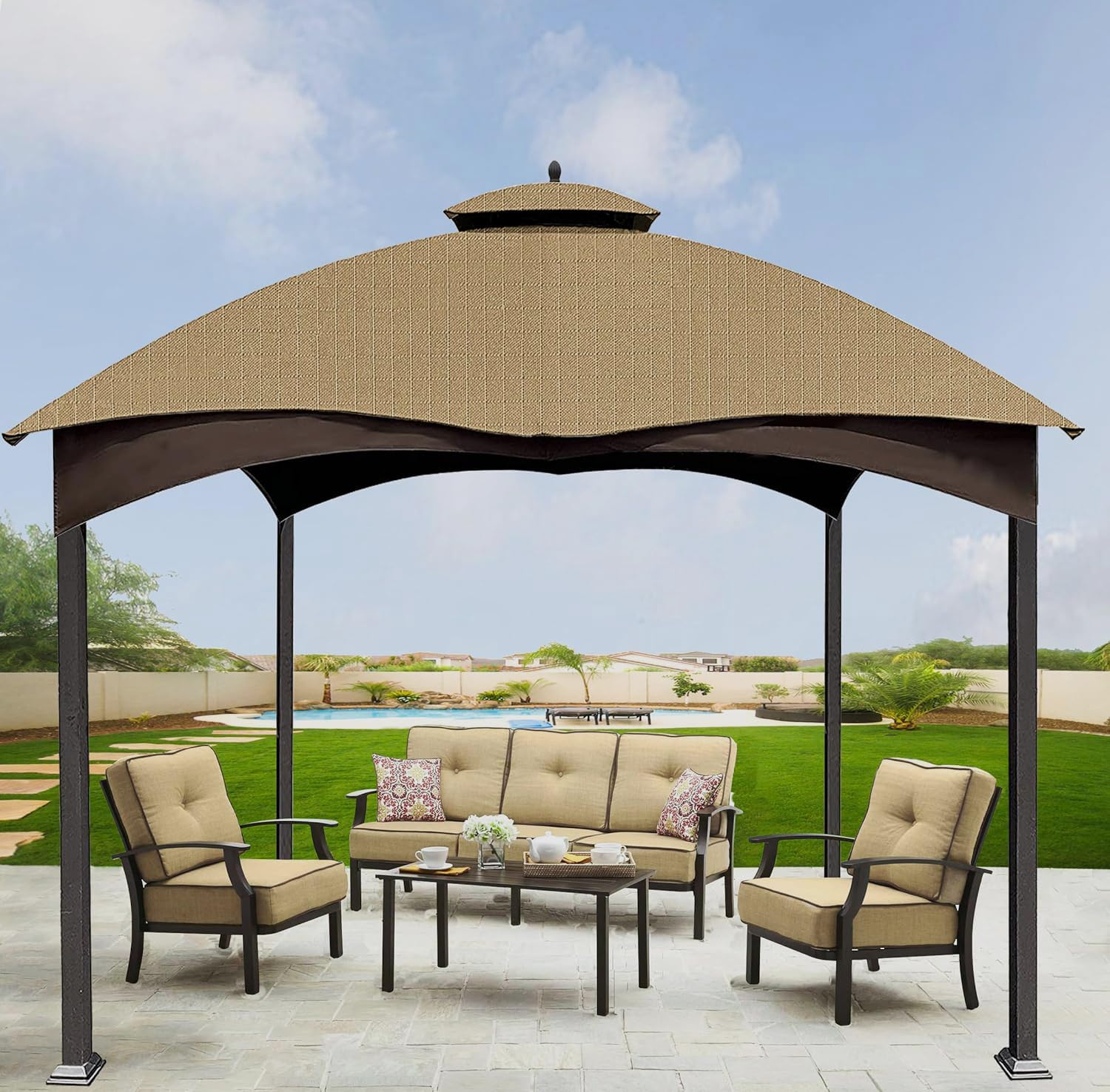 SCOCANOPY Replacement Top Compatible with The Lowe's Gazebo Model #GF-12S004B-1 / GF-12S004BTO (Grey Ripstop)
