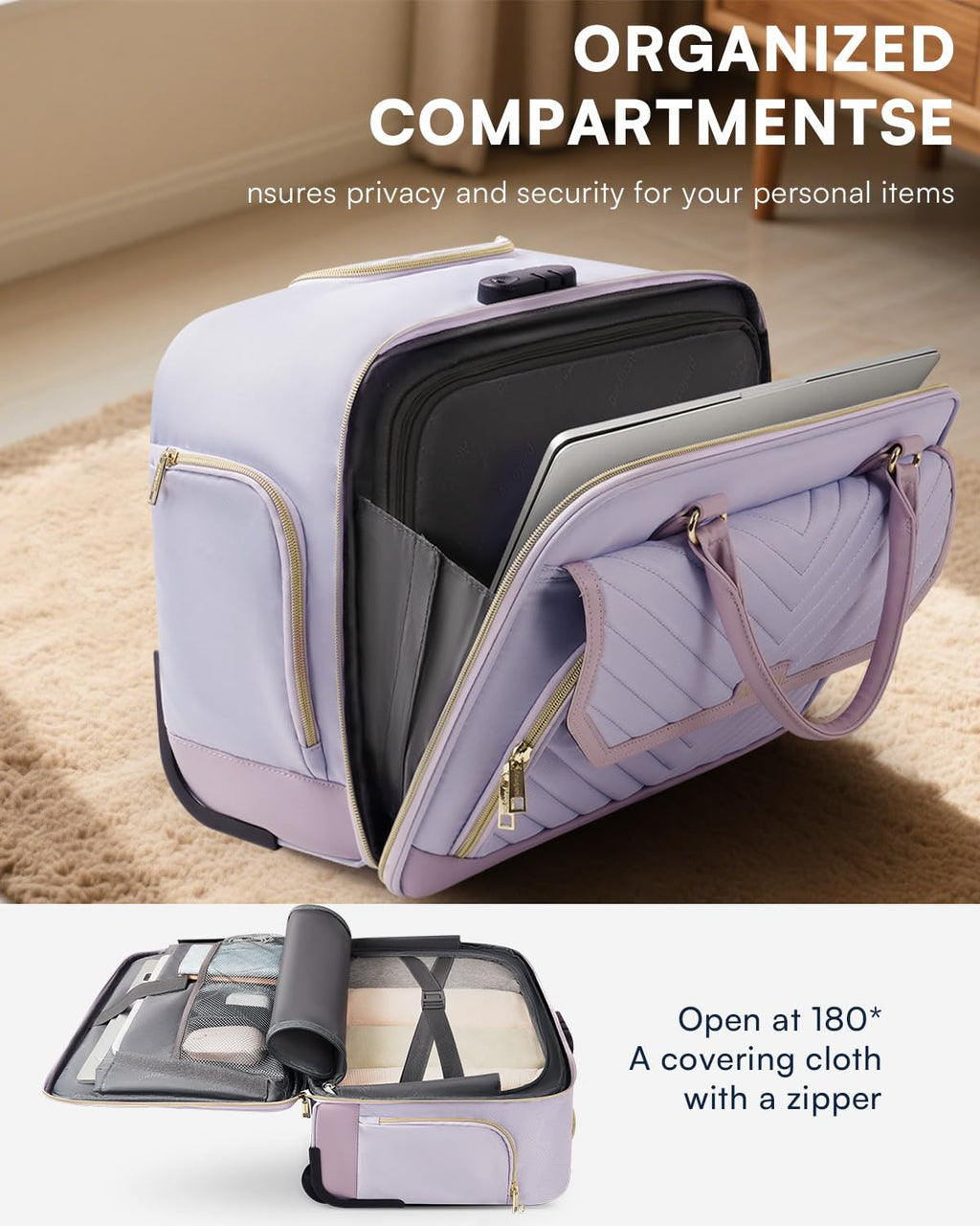 Rolling Laptop Bag for Women with 4 Spinner Wheels, 17 Inch Rolling Briefcase for Women with Lock, Waterproof Rolling Computer Bag with 11 Pockets & Padded Laptop Sleeve for Work Travel, Black