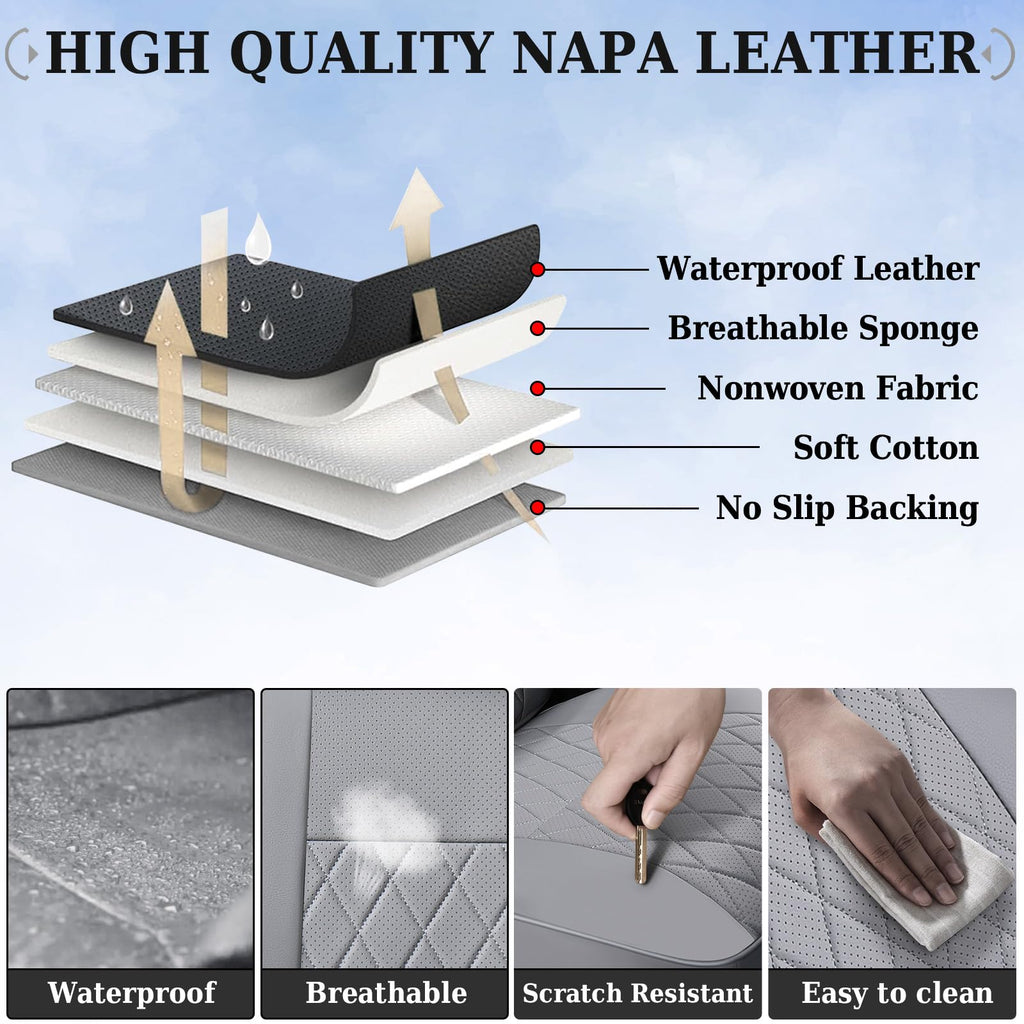 Coverado Tacoma Seat Covers, Car Seat Covers Front Seats, Leather Seat Covers for Cars Car Seat Protector Cushion Tacoma Accessories Custom Fit 2005-2023 Toyota Tacoma Double/Crew Cab(Black)