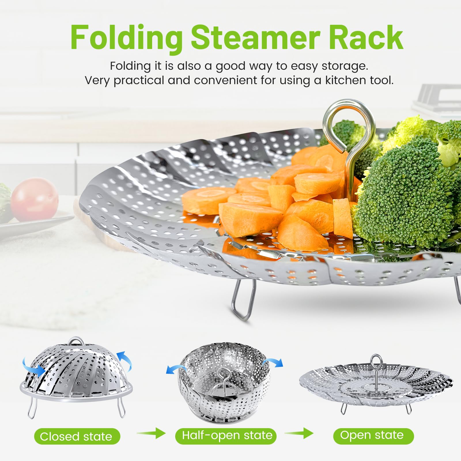 Vegetable Steamer Basket, Premium Stainless Steel Veggie Steamer Basket - Folding Expandable Steamers to Fits Various Size Pot Small by SAYFINE (5.5" to 9.2")