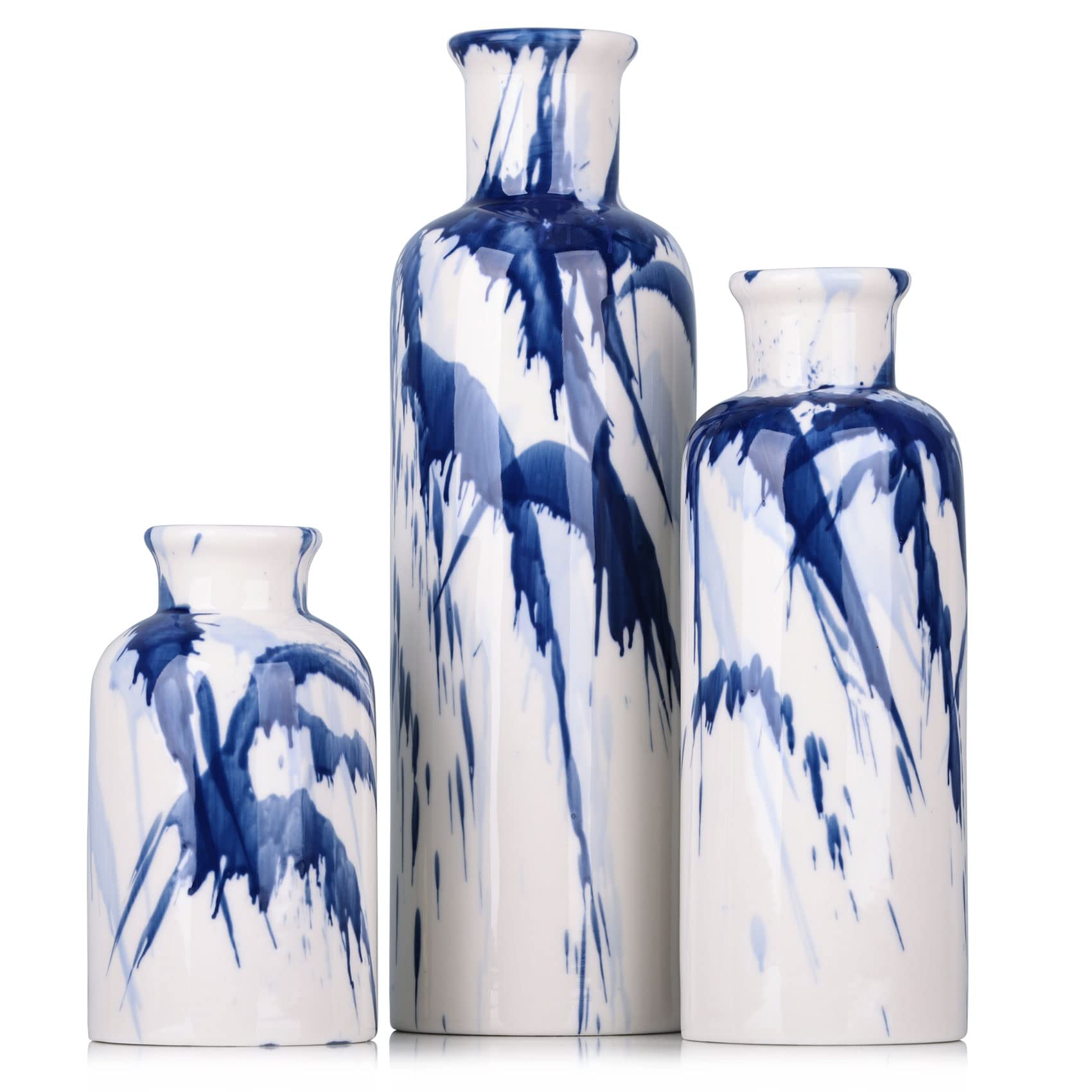 Ceramic Vase Set - 3 Ceramic Small Vases, Farmhouse Country Flower Vase Home Decor, Living Room Decoration, Table Decoration, Fireplace Decor, and Entrance Decorations Centerpieces