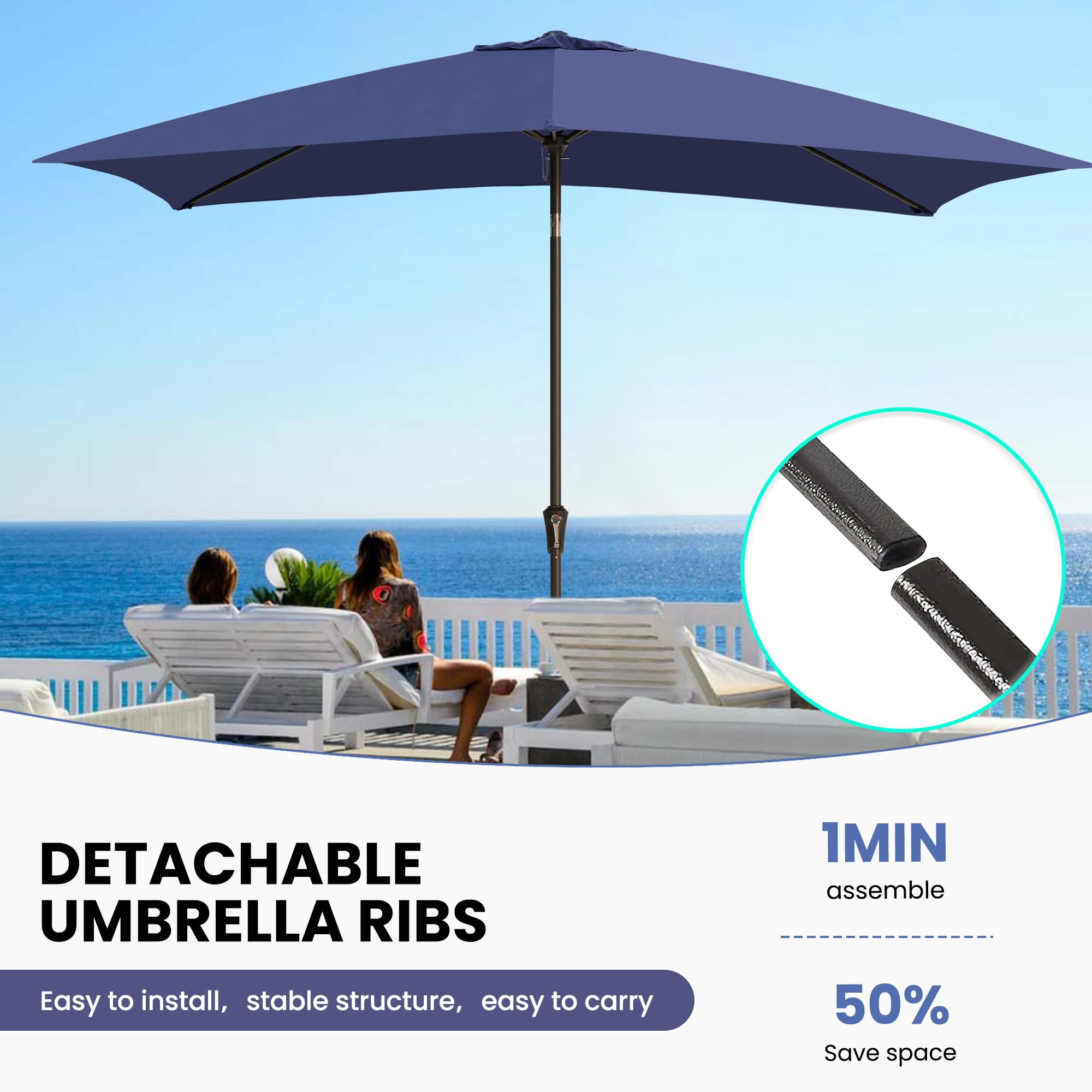 Ayge 6.5x10FT Rectangular Patio Umbrella Outdoor Table Umbrella w/Push Button Tilt & Crank Rectangle Market Umbrella UV Protection for Garden,Deck,Lawn,Yard & Pool,Beige