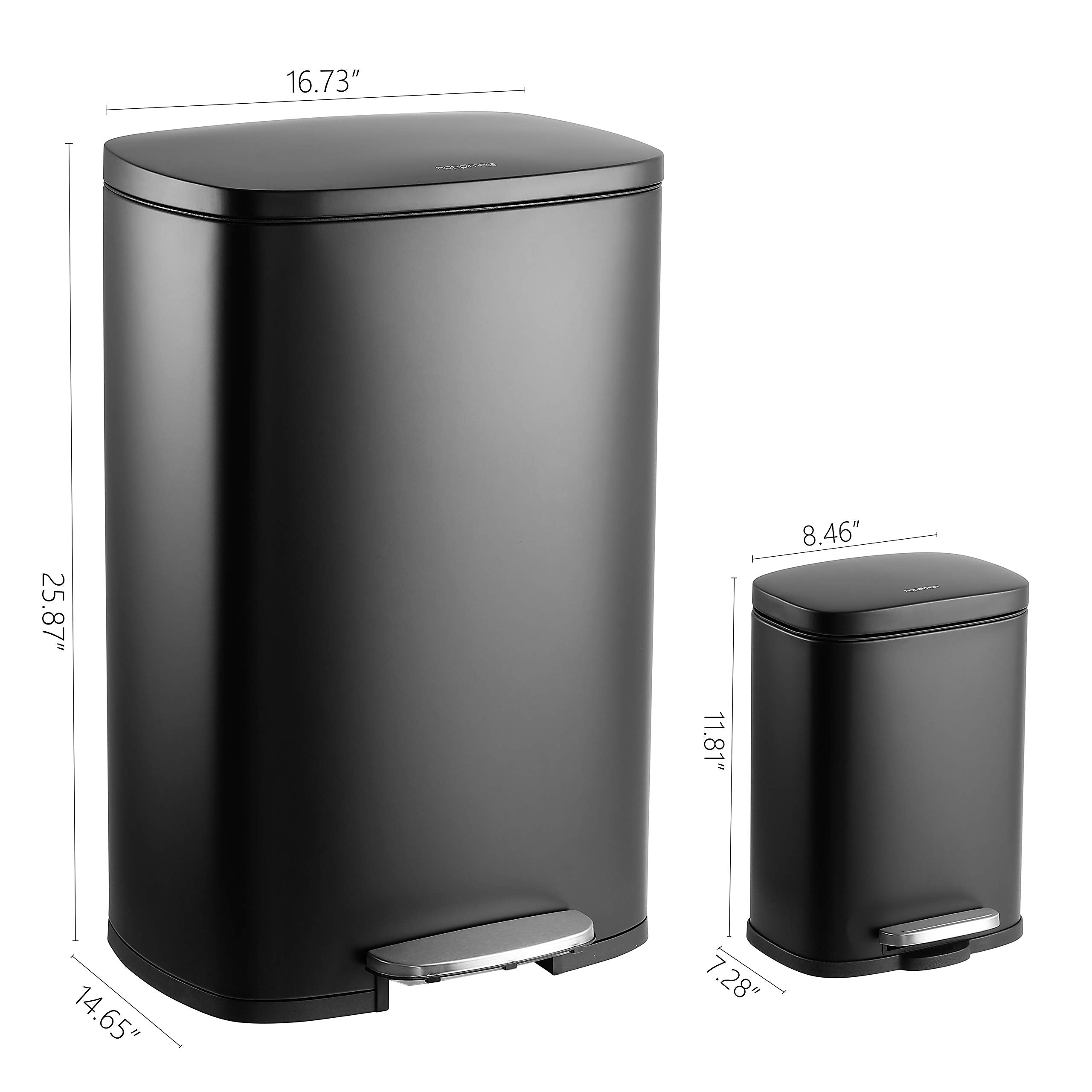 happimess HPM1006B Connor Rectangular 13-Gallon Trash Can with Soft-Close Lid and Free Mini Trash Can, Fingerprint Resistant, Modern, Minimalistic for Home, Kitchen, Office, Bathroom, Black