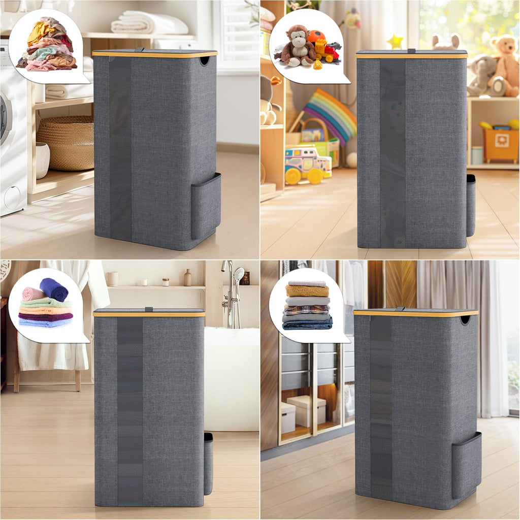 BlissTotes Laundry Basket with Lid, 100L Clothes Laundry Hamper with Handles and Removable Laundry Bag, Breathable Design Hamper with Lid for Bedroom, Bathroom, Dorm, Laundry Room - Beige