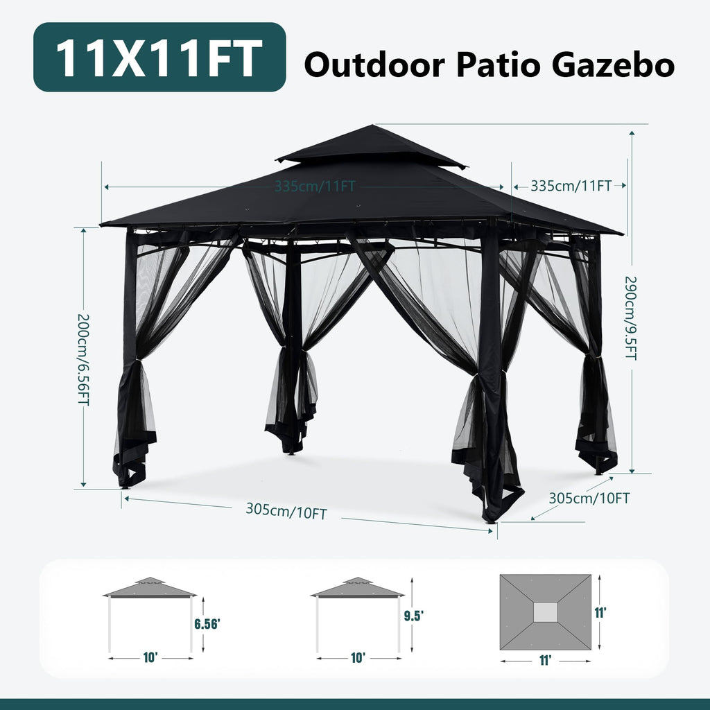 MASTERCANOPY Outdoor Garden Gazebo for Patios with Stable Steel Frame and Netting Walls (9x9,Beige)