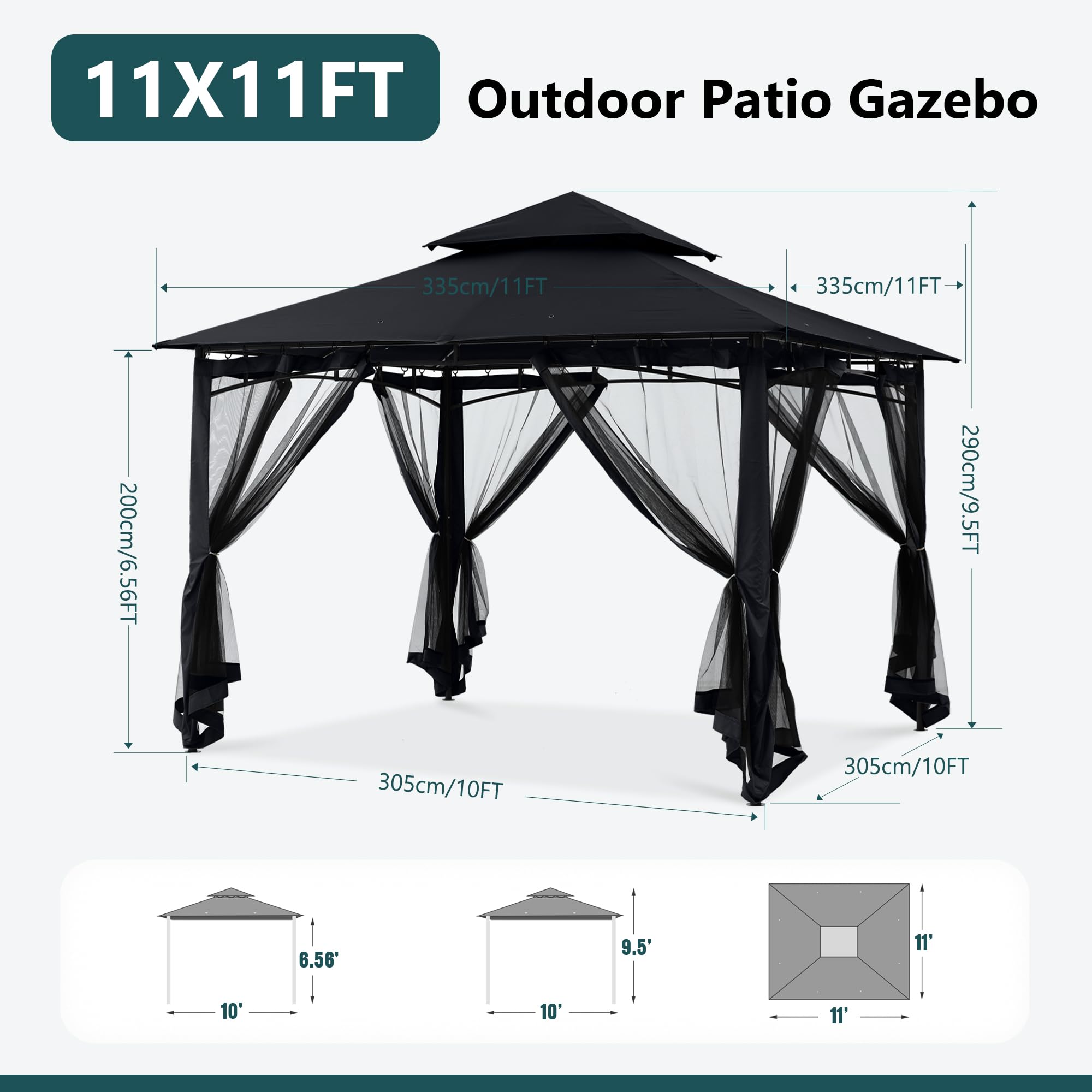 MASTERCANOPY Outdoor Garden Gazebo for Patios with Stable Steel Frame and Netting Walls (9x9,Beige)