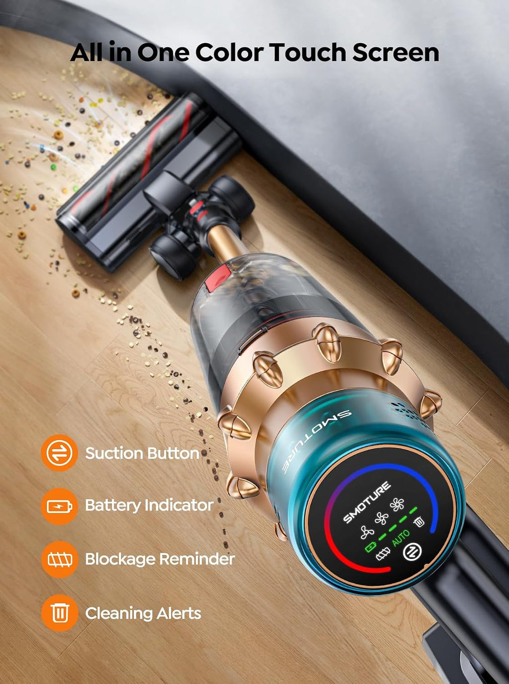 Cordless Vacuum Cleaner, 650W 55KPA 70 Mins Runtime Self-Standing Vacuum Cleaners for Home, Stick Vacuum with Charging Dock Station Removable Battery, Handheld Vacuum for Pet Hair/Carpet/Floor