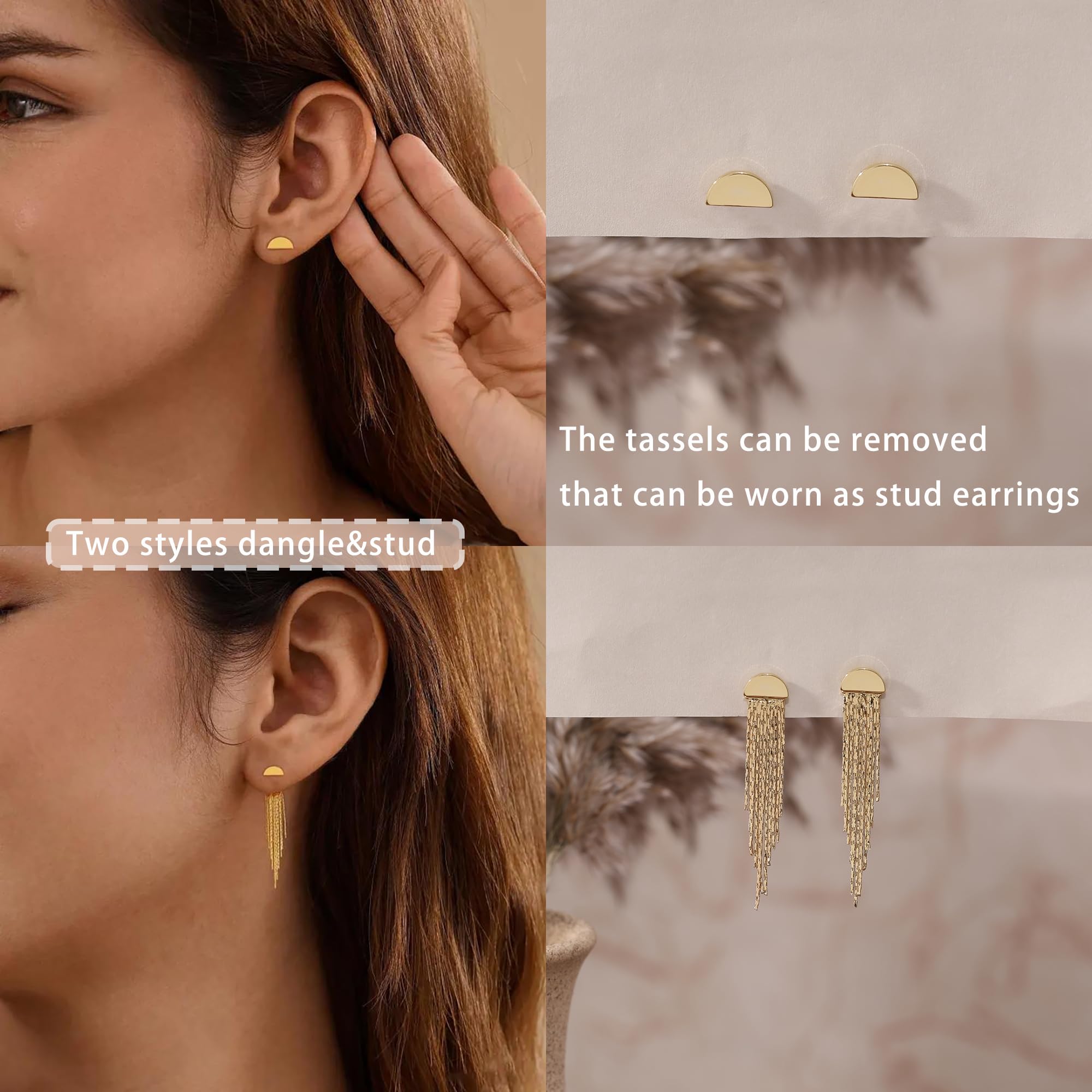 Gold Earrings for Women, 14K Gold Plated Tassel Dangle Earrings for Women Trendy Hypoallergenic Long Chain Earring Dainty Pearl Drop Earrings Elegant Wedding Earring Fashion Jewelry for Womens