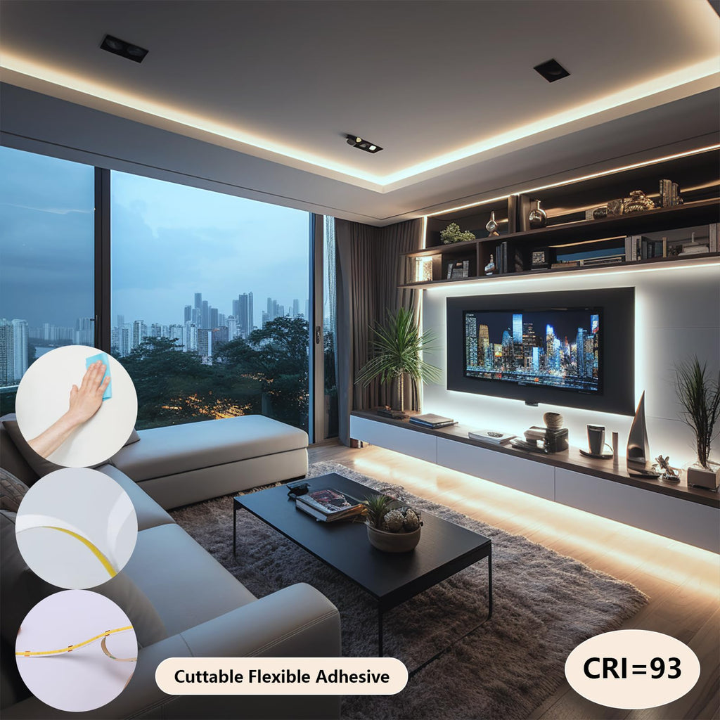 BENLUN 24V COB LED Strip Light 65.6ft (2 Rolls of 32.8ft) Kit, 3000K Warm White Cuttable 11W/M 312LEDs/M CRI 93 LED Tape Lights with Power Supply for Bedroom Kitchen Living Room Ceiling