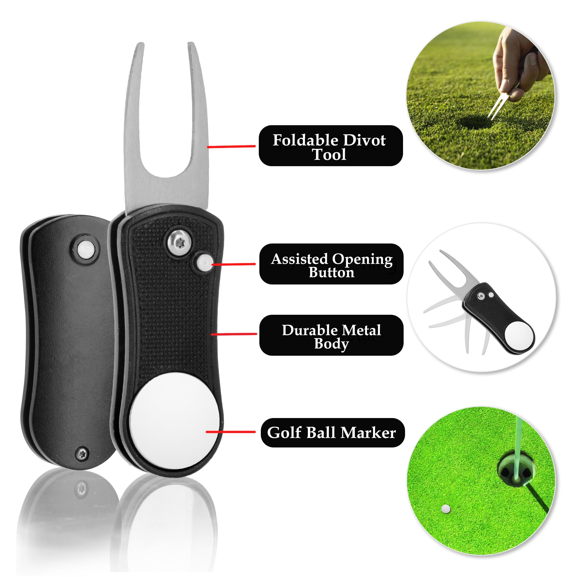 Golf Essentials Kit | Must-Have Accessories – Water Brush, Towel, Club Brush, Ball Marker, Divot Repair Tool, Ball & Tee Holder, Golf Gifts for Men & Women