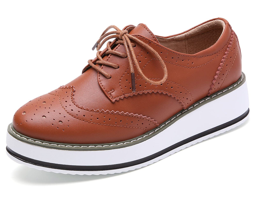 DADAWEN Women's Platform Lace-Up Wingtips Square Toe Oxfords Shoe