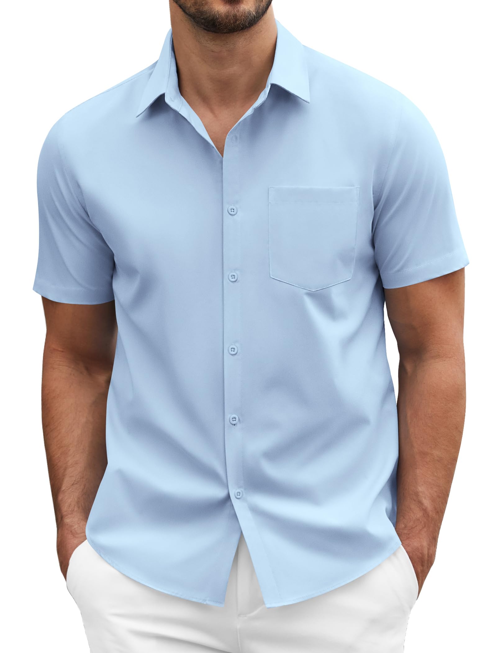 COOFANDY Men's Short Sleeve Casual Button Down Shirt Business Untucked Dress Shirts with Pocket