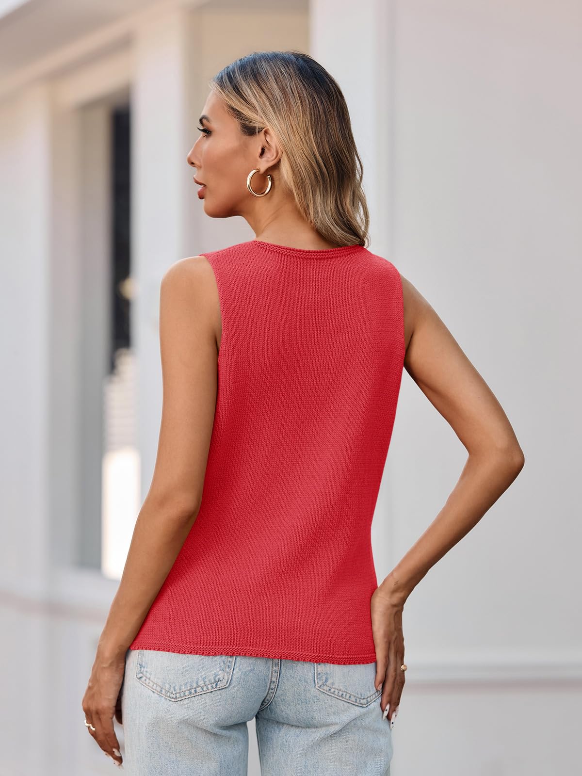Yousify Womens Sweater Vests Tie Front Knit Vest Summer Ribbed Tank Tops Y2k Cute Vests Fashion Casual Sleeveless Tops