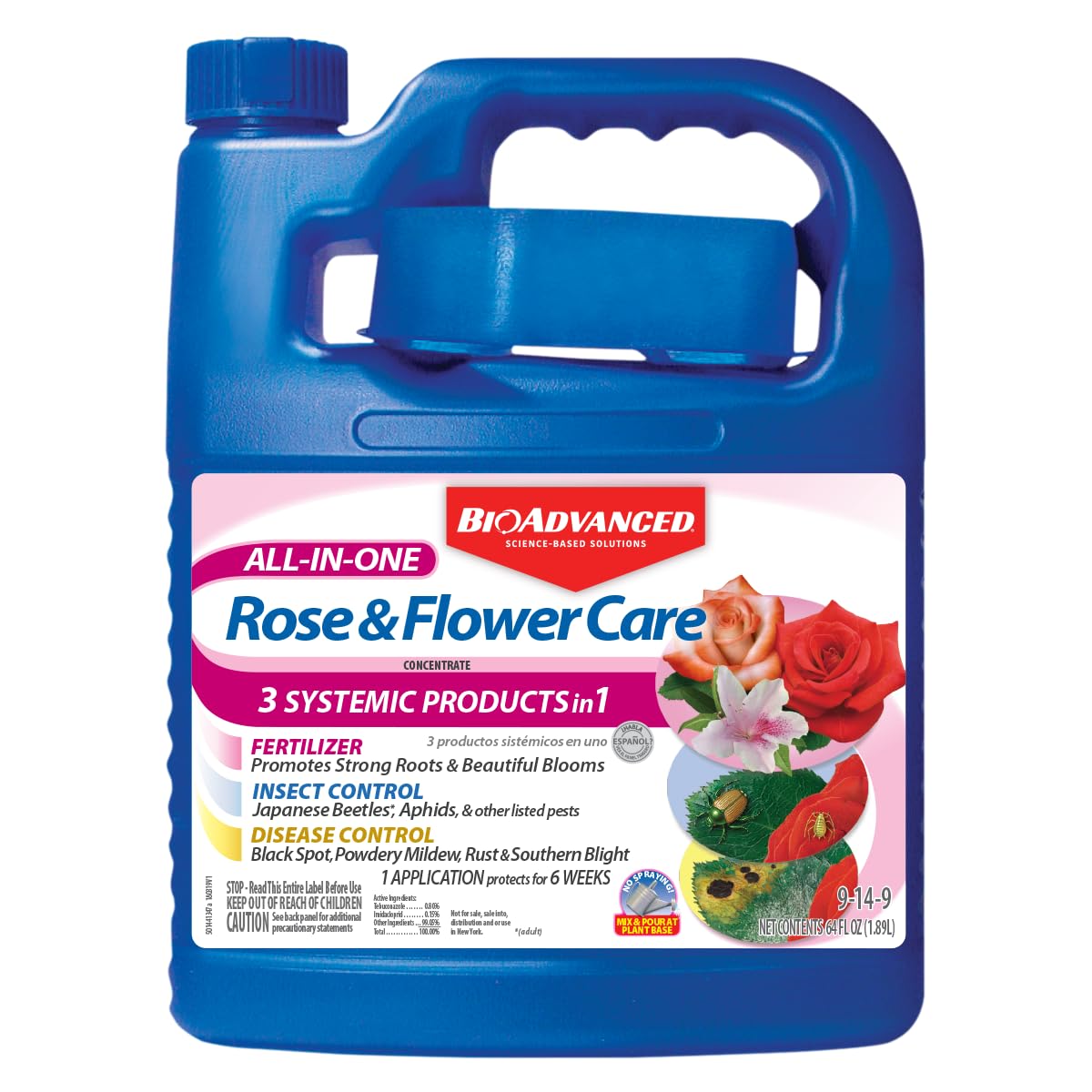 BioAdvanced All-In-One Rose and Flower Care Fertilizer, Concentrate, 32 oz, Rose Fertilizer and Disease Control