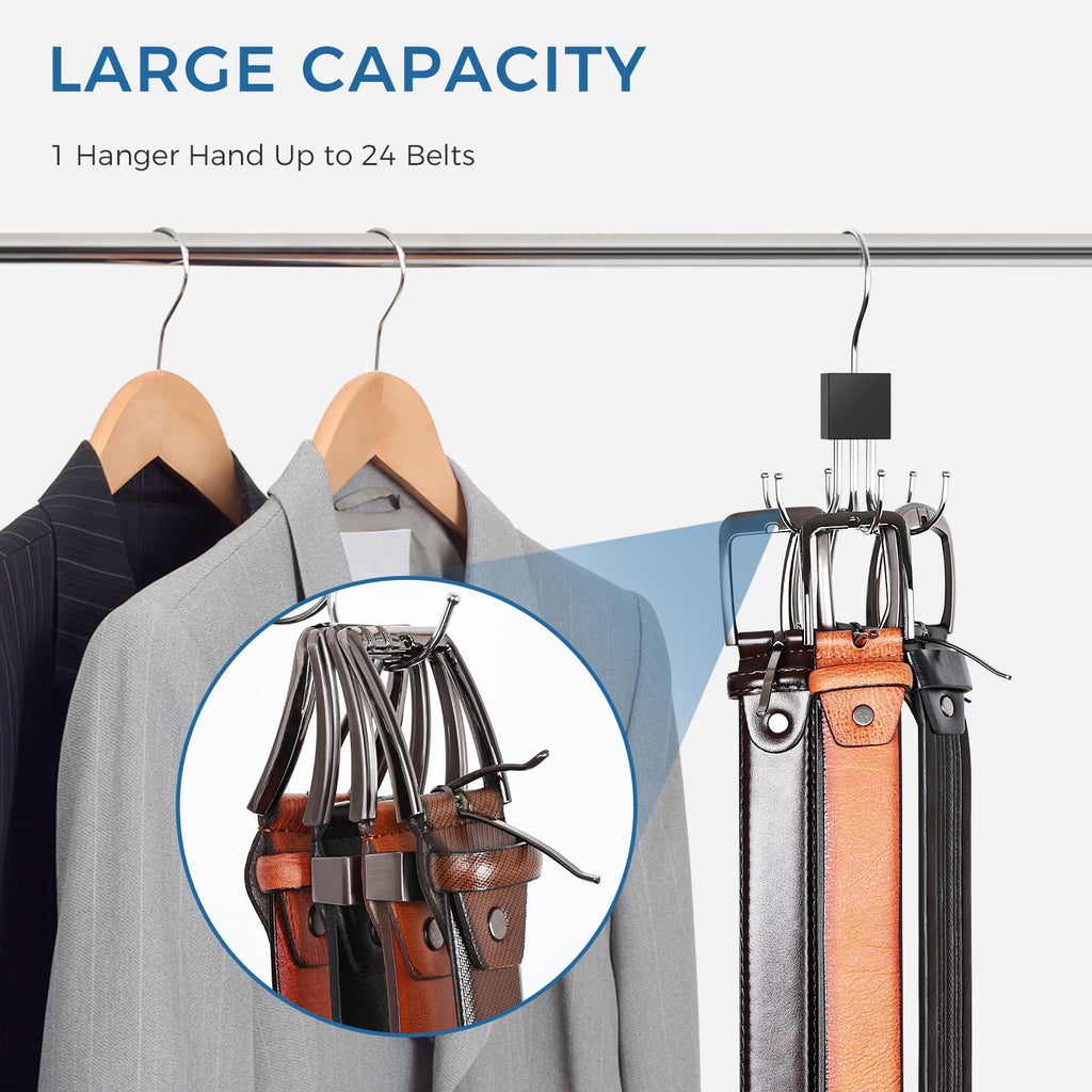 1 Pack Belt Hanger, Belt Organizer for Closet | 360° Rotatable, Max 24 Belt Storage, Space Saving, Closet Organizers and Storage