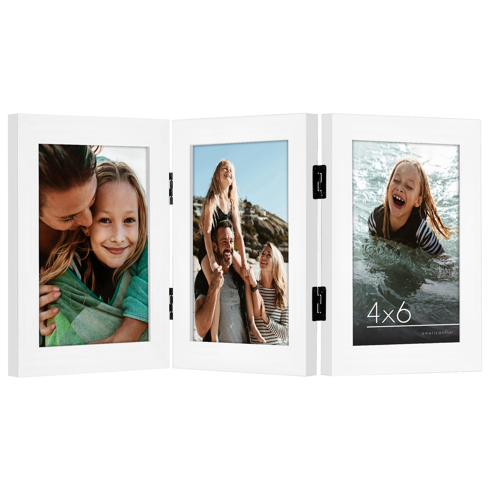 Americanflat Hinged 4x6 Picture Frame with Shatter-Resistant Glass - Double Picture Frames with Engineered Wood - Signature Collection - Photo Frame for Tabletop Display - Black