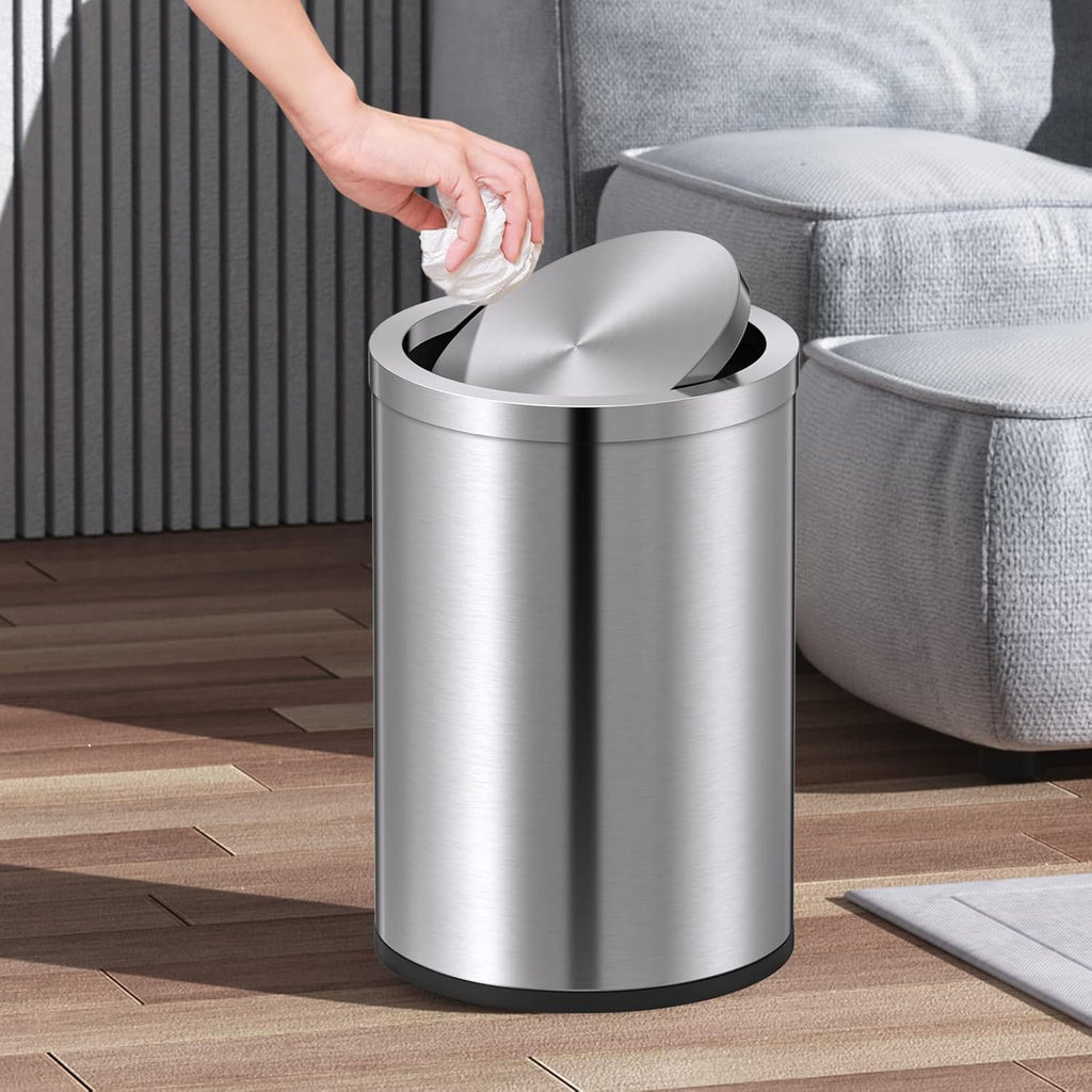 Mini Trash Can with Lid, Desktop Small Trash Can Recycling Bin Cute Metal Garbage Can for Tabletop Countertop Use,Stainless Steel 0.4Gal/1.5L Waste Bin for Office Parlor Car Bedroom,Swing Lid Open