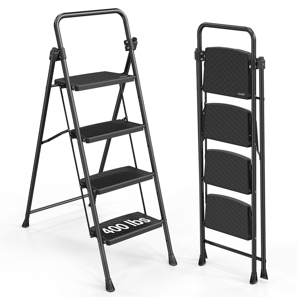 LUISLADDERS 3 Step Ladder with Handrails, Folding Step Stool with Widened Anti-Slip Pedal, 500lbs Lightweight Step Ladder 3 Step Folding, Multi-use for Home Kitchen Pantry Office, Black