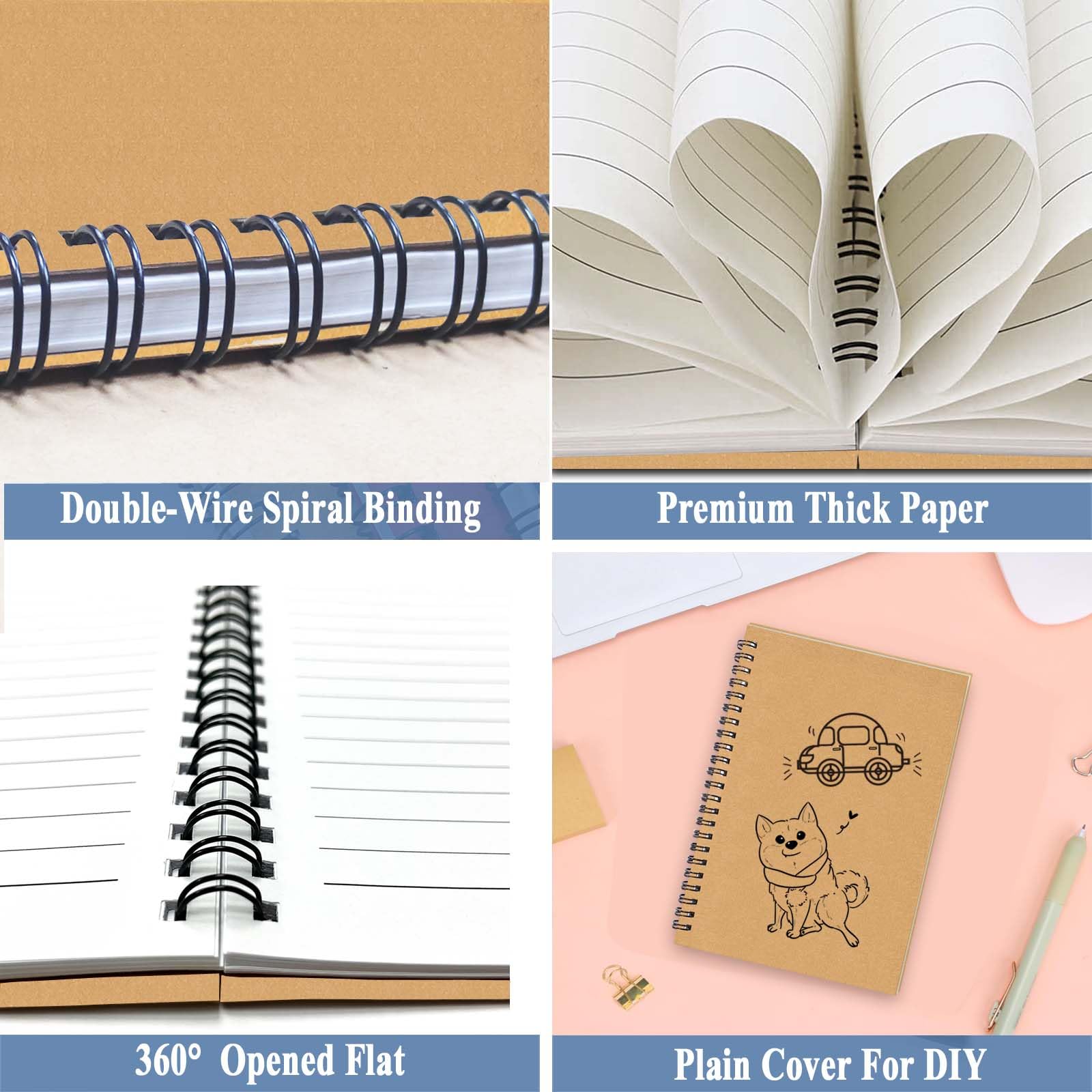 4Pack Small Spiral Notebook A5, 8.25x5.5” 120 Lined Pages Black & Red Wide Ruled Spiral Journal Bulk Blank Kraft Cover Spiral Bound Notebook & Writing Pads for Home Office Meeting Work Note Taking
