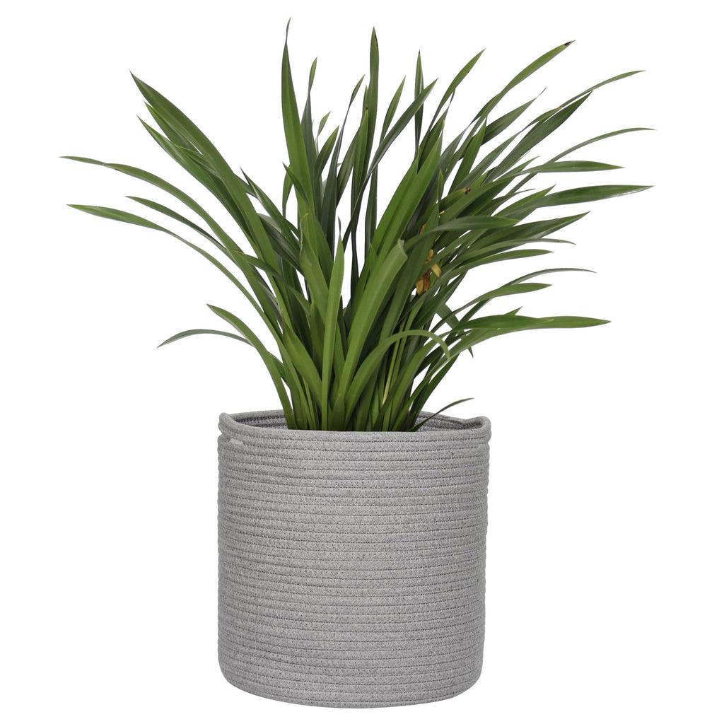 MEGASKET Cotton Rope Plant Basket, Woven Basket Planter for 10 inch Pot, Round Indoor Tree Pot Cover, Small Storage Bin Organizer, Modern Bins for Plants and Home Decor, 11”X11”, Black