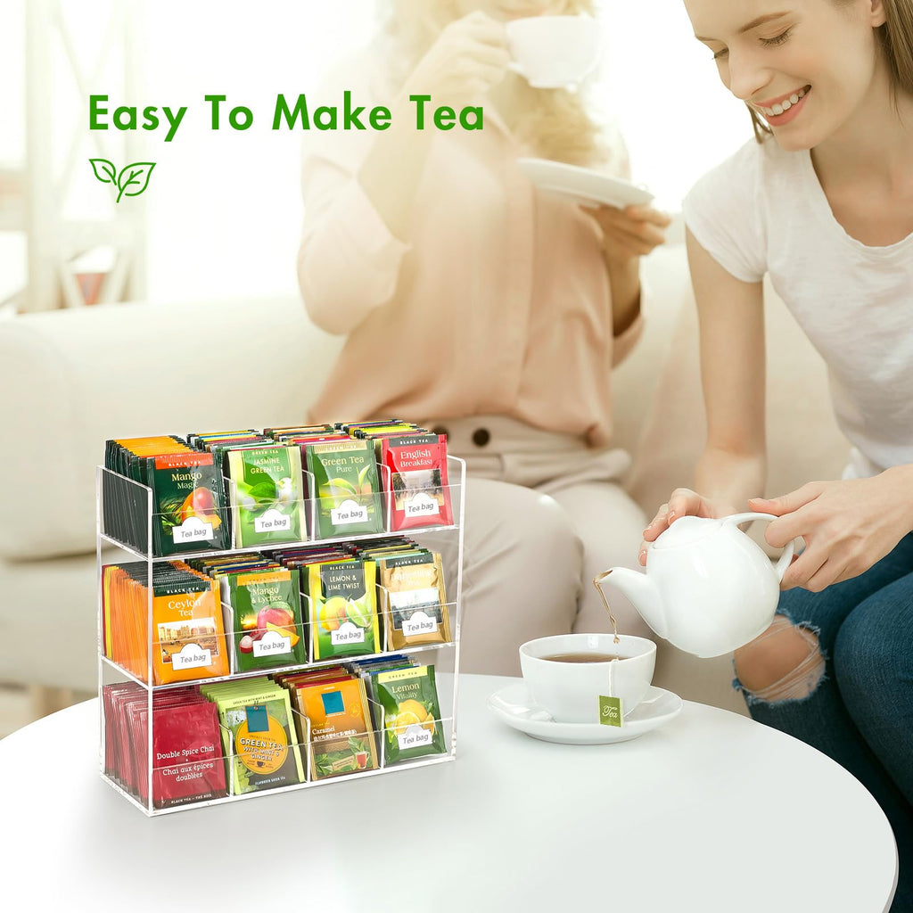 BEYGORM Acrylic Tea Bag Organizer for 216 Tea Packets, No Assembly Required, Display Holder for Countertop, Vertical Tea Bag Caddy for Cabinet, Tea bar Accessories, Teabags Storage Containers
