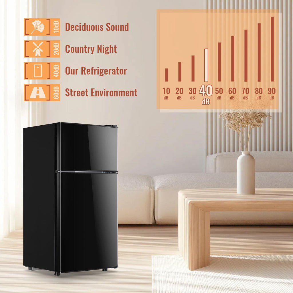 DEMULLER Mini Fridge with Double Doors Small Refrigerator with Separate Freezer & 7 Adjustable Temperature Control, Tiny Size & Personal Fridge Ideal for Office Apartment Dorm Black