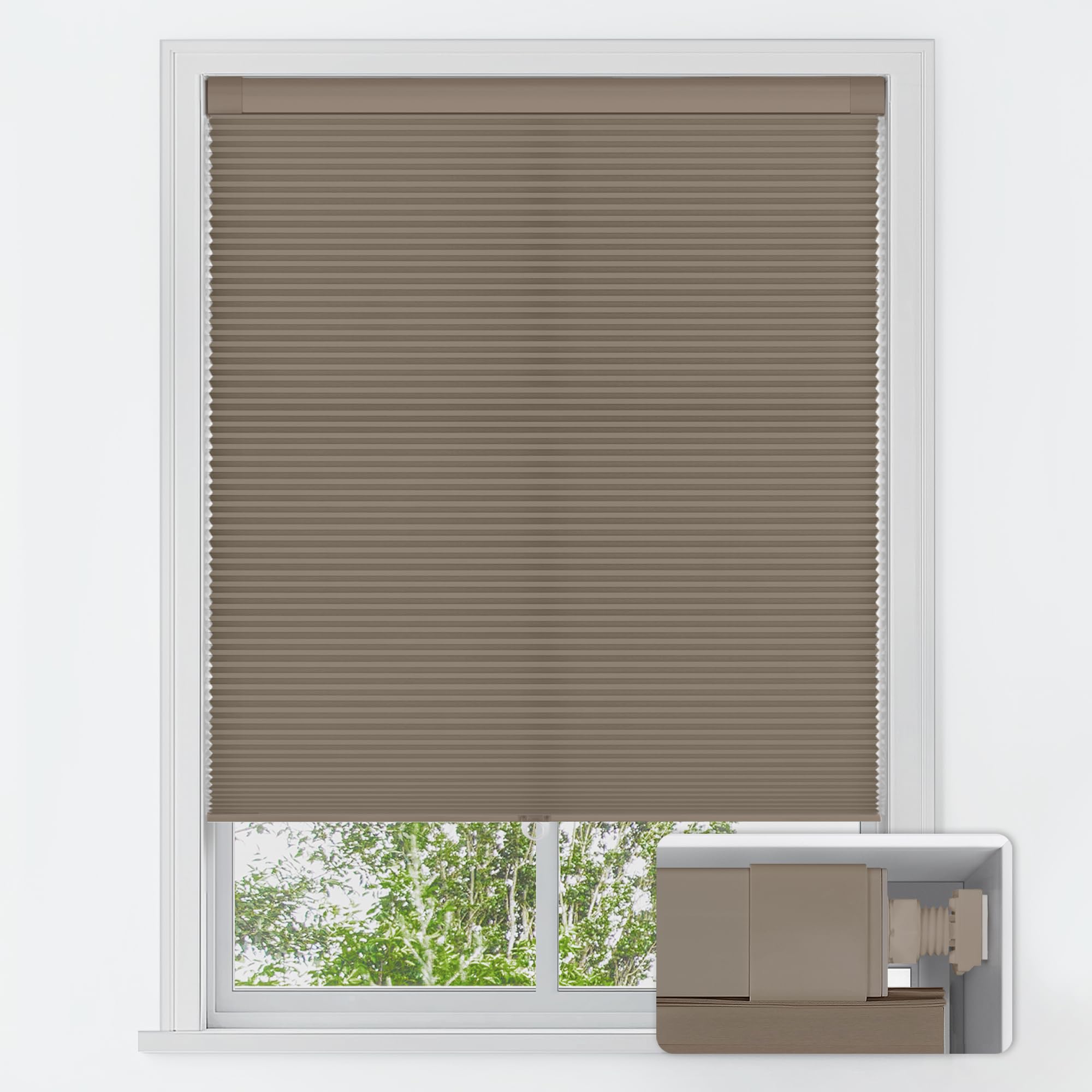 LazBlinds No Tools No Drill Cordless Cellular Shades, Blackout Light Blocking Honeycomb Shades for Home, Thermal Insulation Blinds for Windows, 20" W x 48" H, Beige