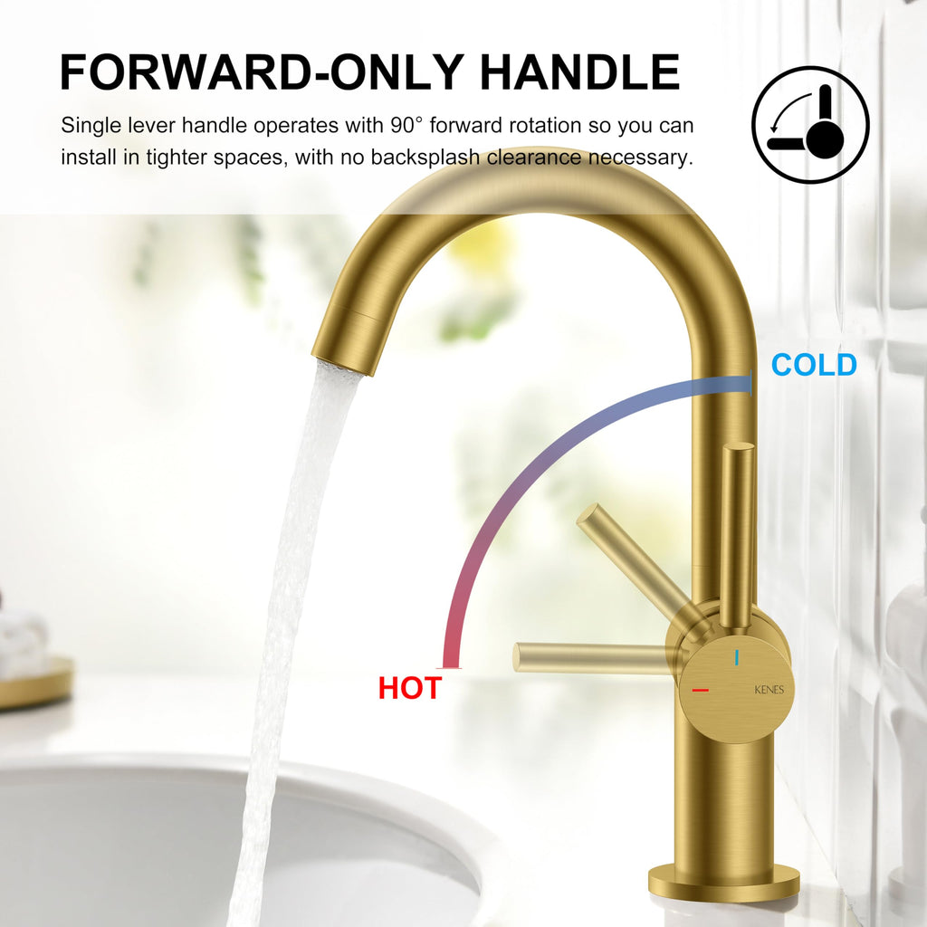 KENES Black and Gold Single Handle Bathroom Sink Faucet, Modern Prep Wet Bar Sink Faucet with Drain Assembly & Deck Plate, Vanity Faucets for Farmhouse RV Camper Utility, KE-9005B-BG