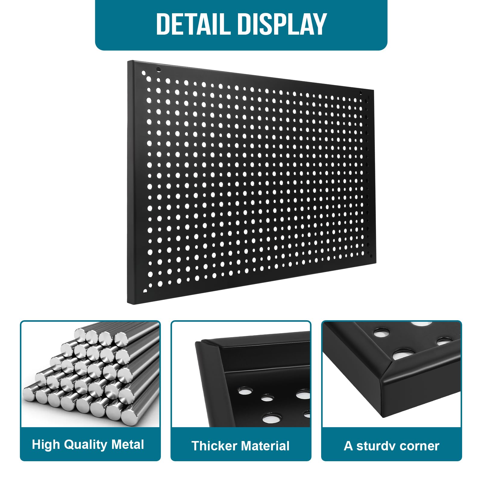 Peg Board,Steel Organization Panels, Ideal for Garage Tool Storage, Office Organization, Craft Room, Kitchen,Pack of 4 (Black, 4-12X12)