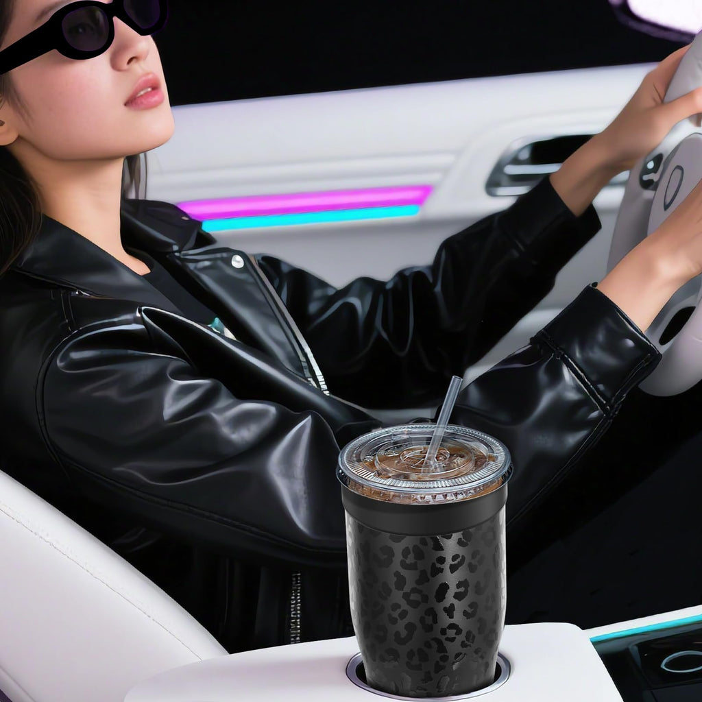 Universal Iced Coffee Sleeve - Upgraded Double Wall Reusable Stainless Steel Holder Sleeves Insulator for Cold Drinks Fits Starbucks Dunkin Donuts McDonalds Small Medium Large Cup (Aurora)
